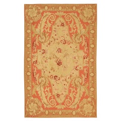 French Stlye Flat-weave Aubusson Rug with Floral Design, 21st Century