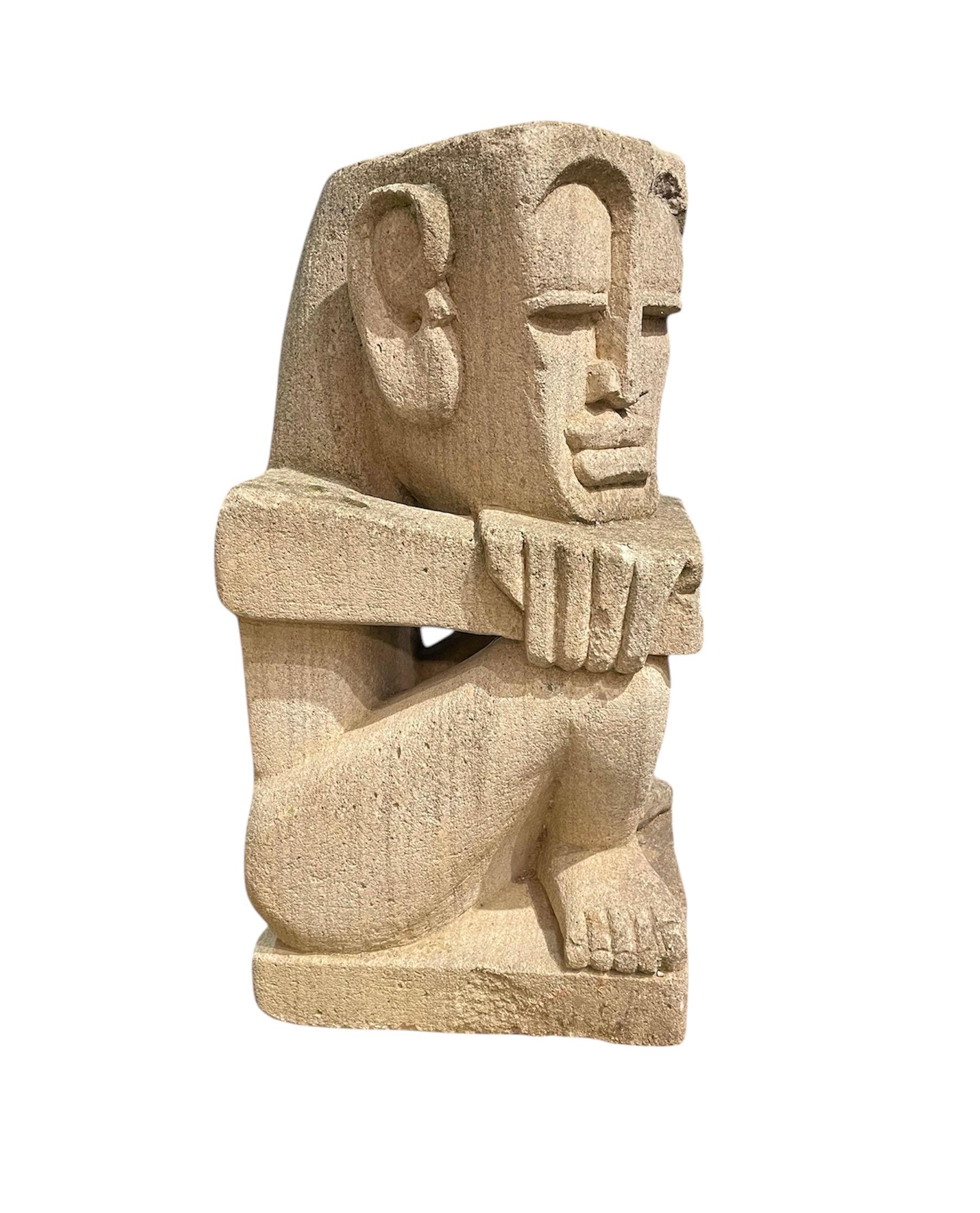French Stone Carved Modernist Man C1930 In Good Condition In Oxford, GB