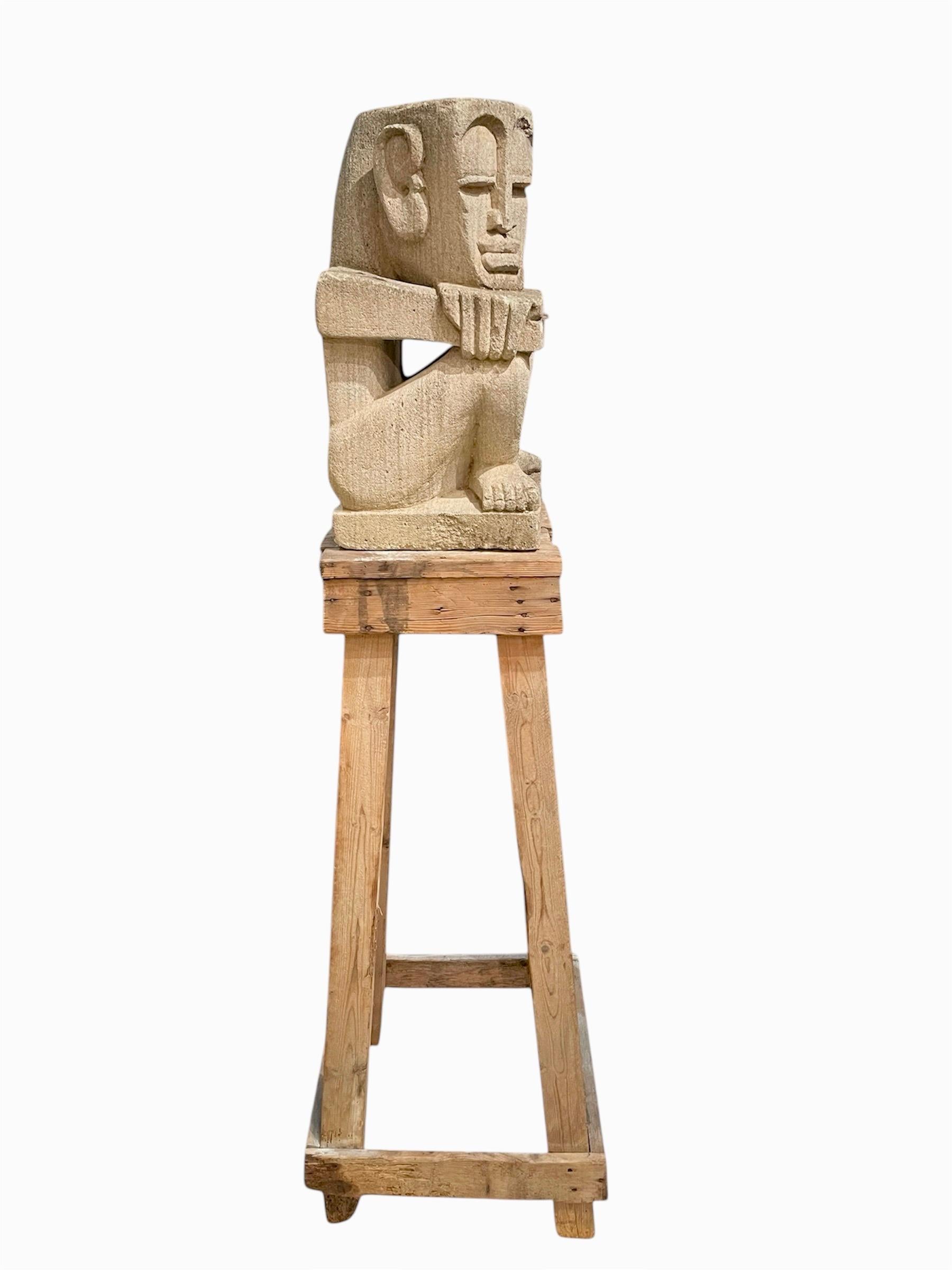 Mid-20th Century French Stone Carved Modernist Man C1930