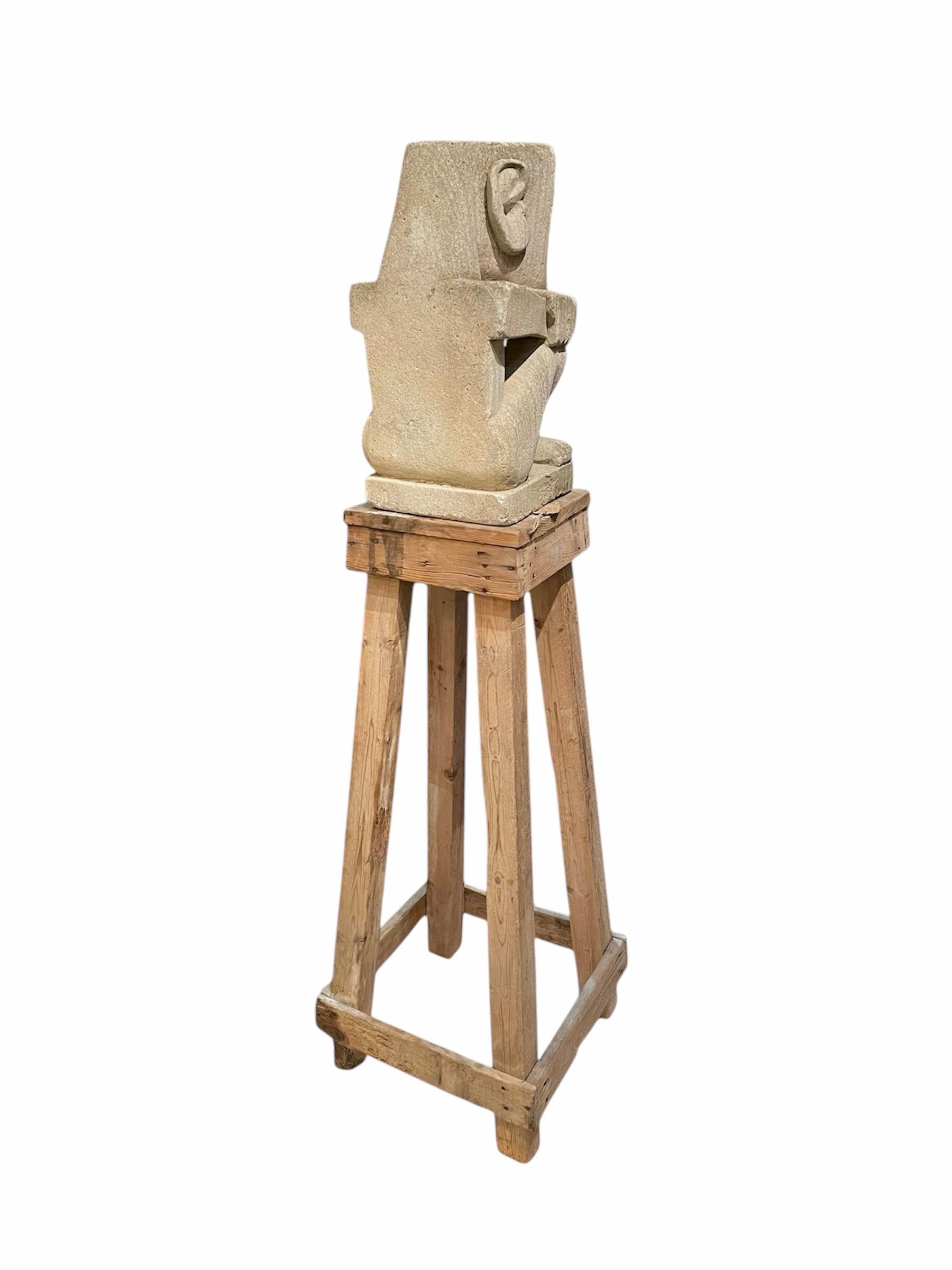French Stone Carved Modernist Man C1930 1