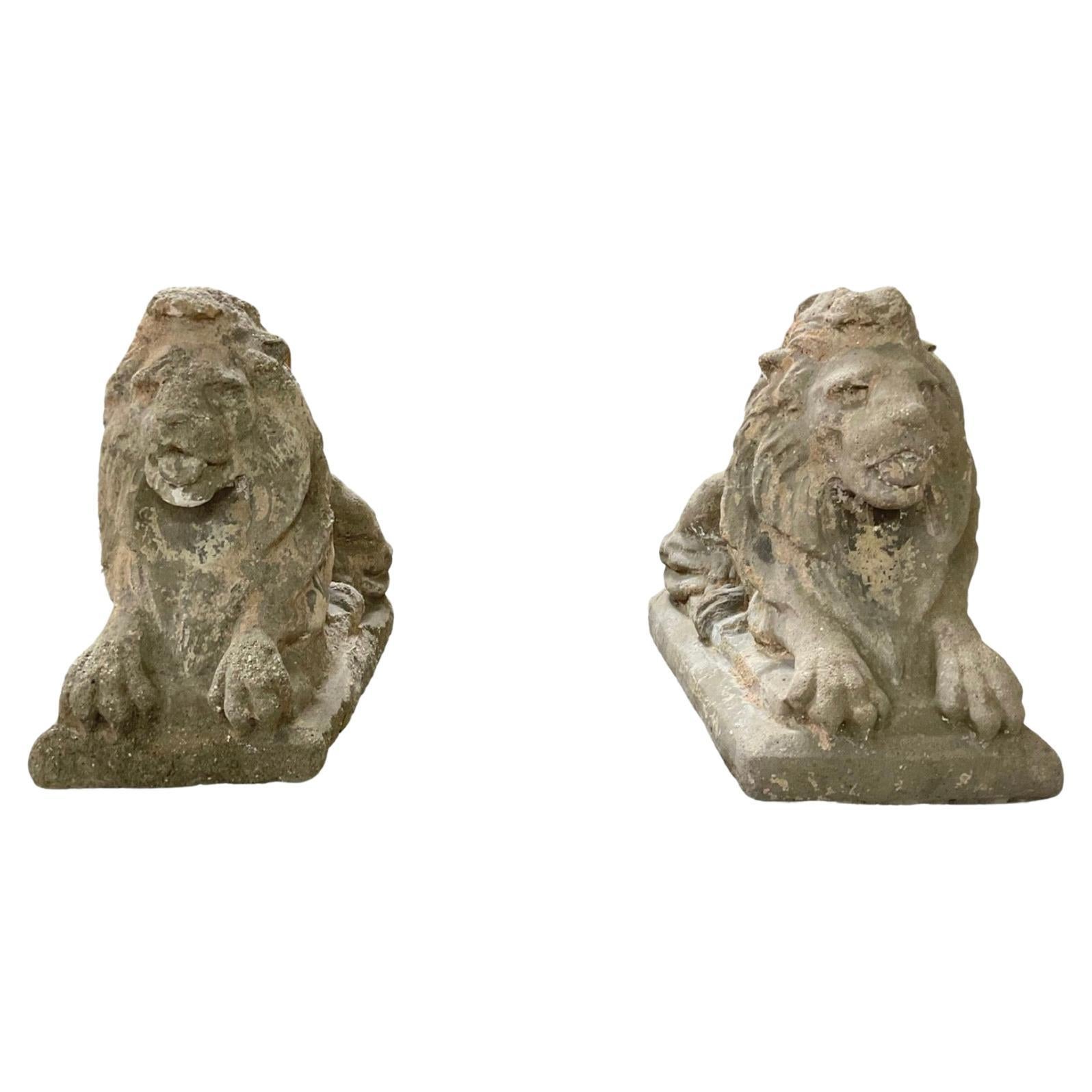 French Stone Composite Lion Sculptures For Sale