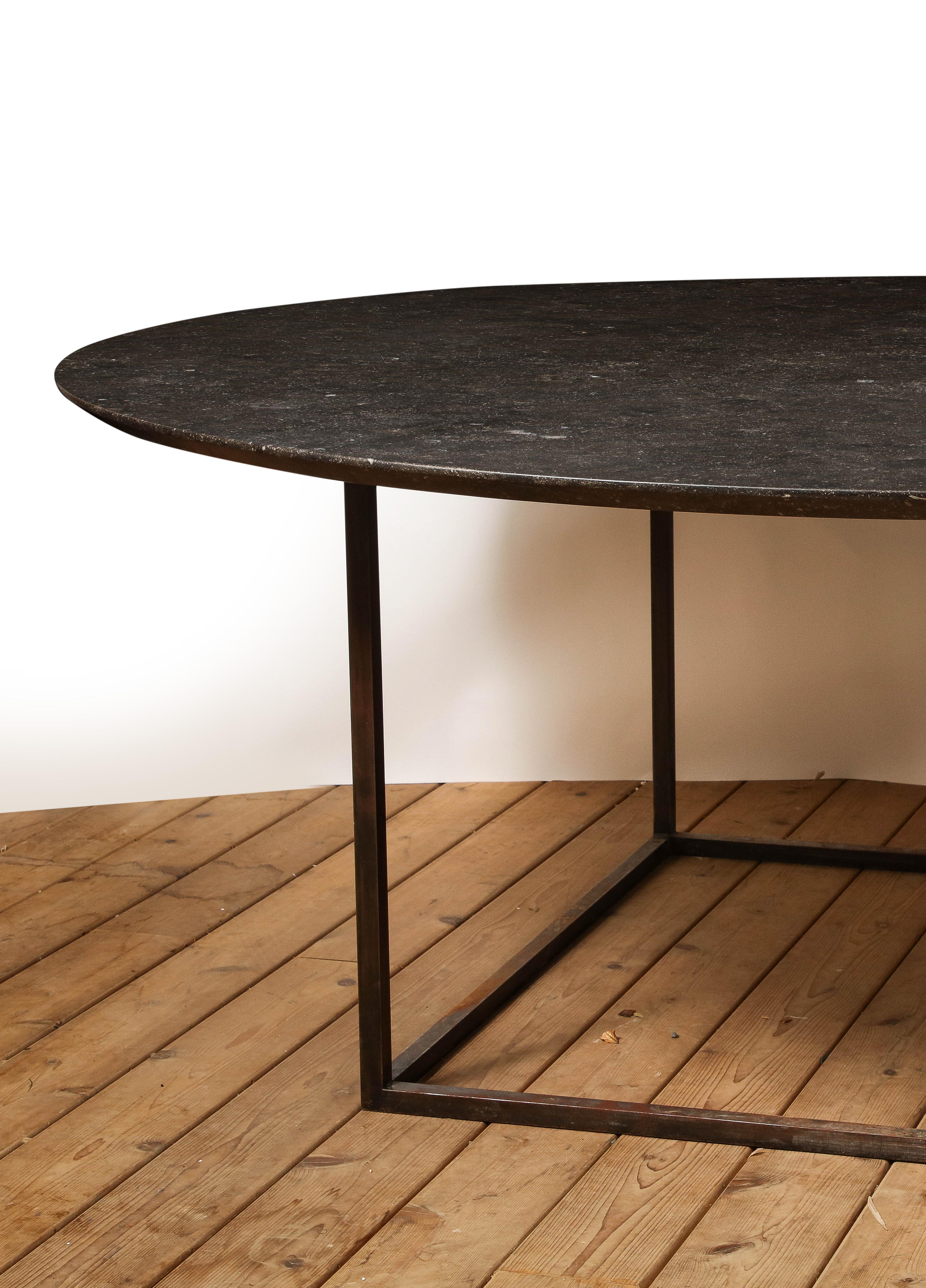 French Stone Dining Table on Custom Steel Base 1