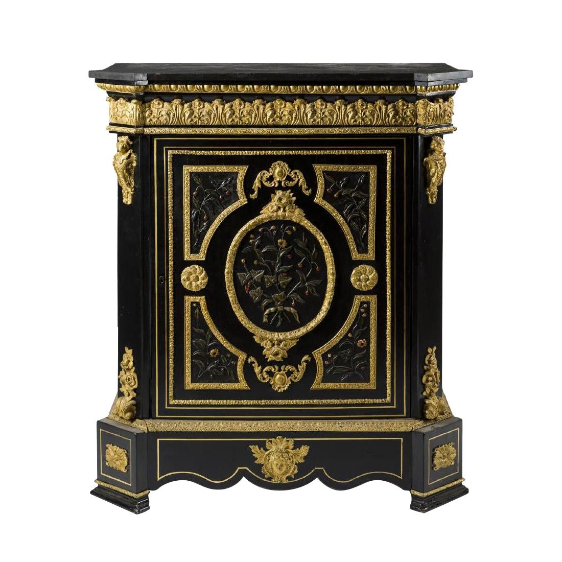 French Stone Overlay Ormolu Mounted Cabinet, 19th Century For Sale