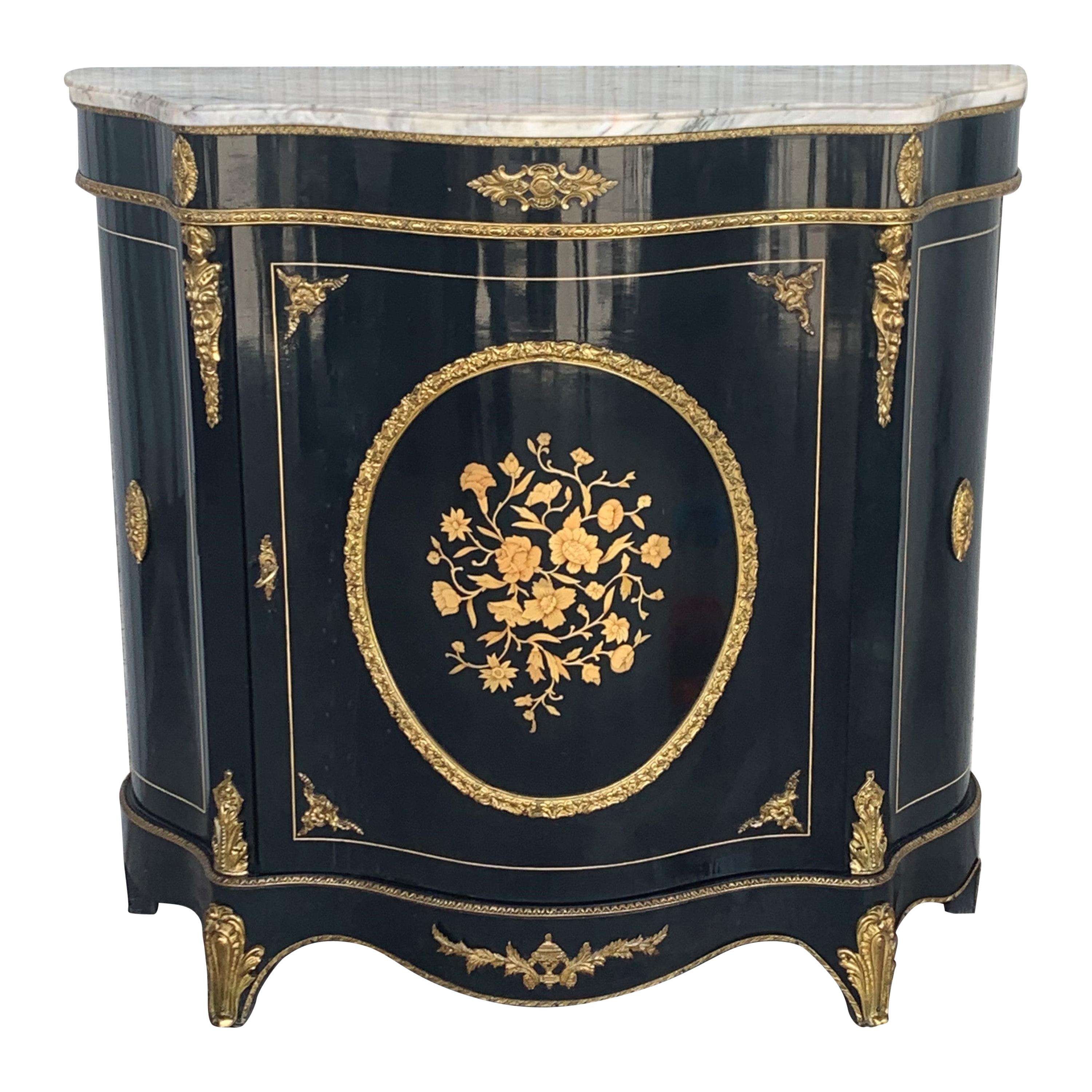 French Stone Overlay Ormolu Mounted Cabinet, 19th Century For Sale