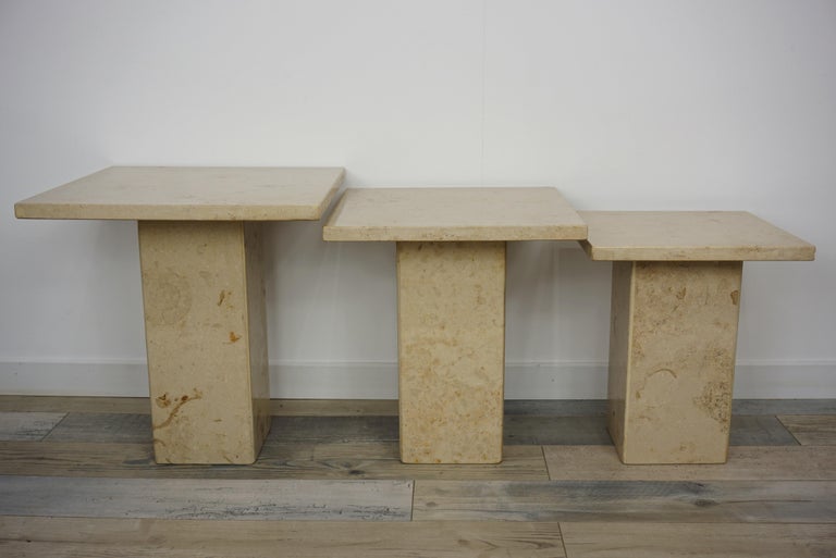 20th Century Travertine French Marble Stone Side Tables Gigogne Set For Sale