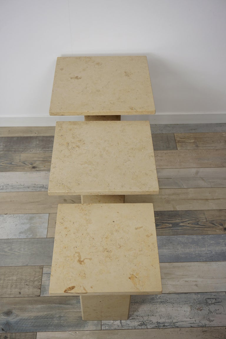 Travertine French Marble Stone Side Tables Gigogne Set For Sale 1