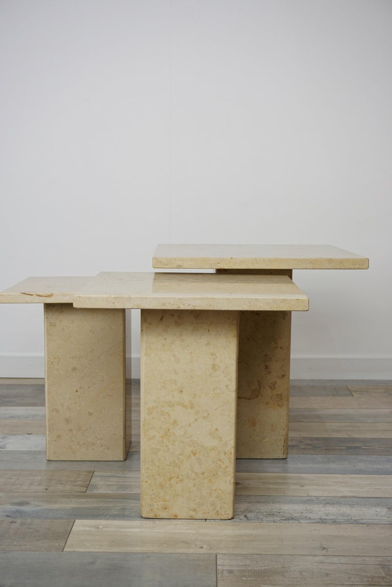 Travertine French Marble Stone Side Tables Gigogne Set For Sale 2