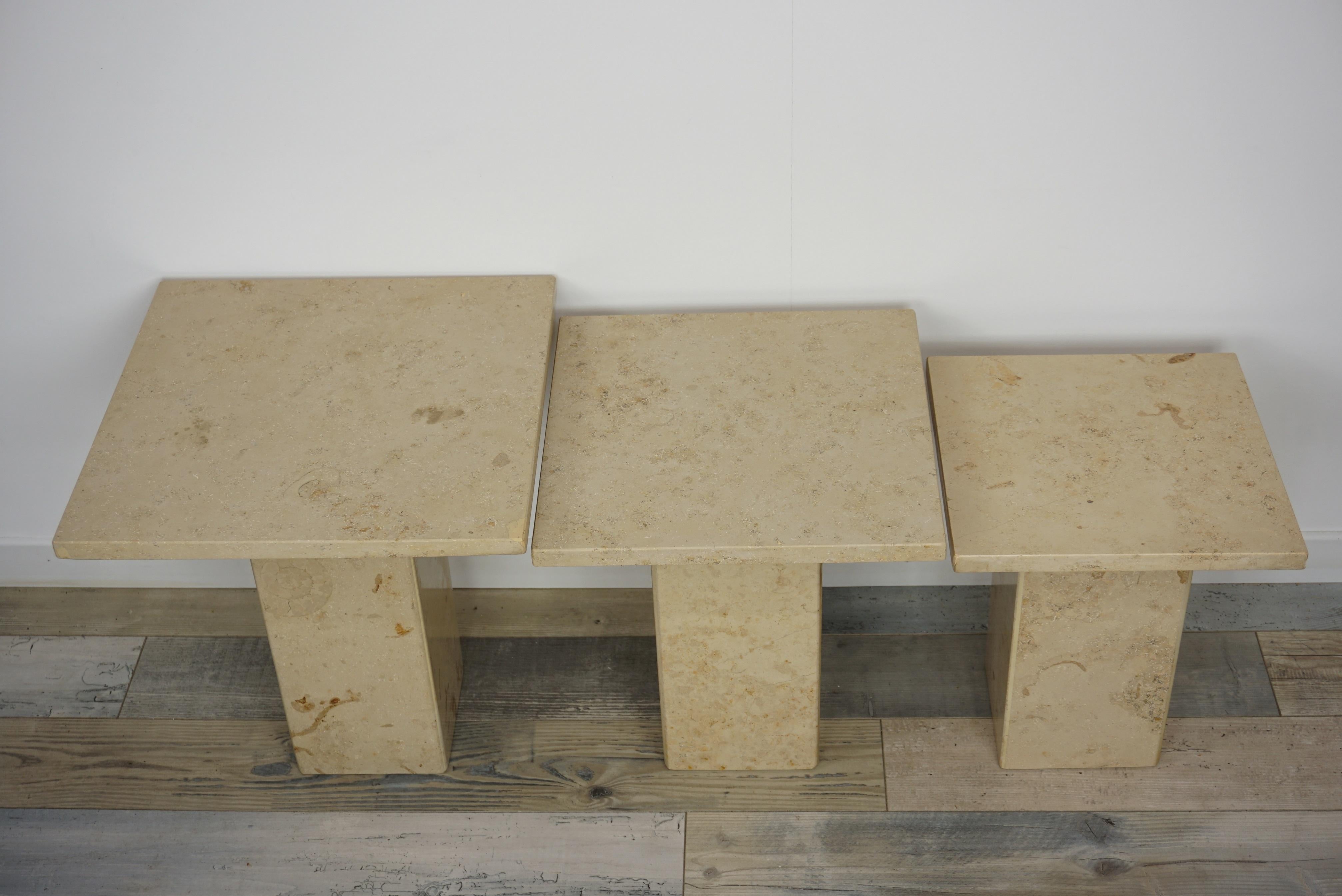 Travertine French Marble Stone Side Tables Gigogne Set For Sale 3