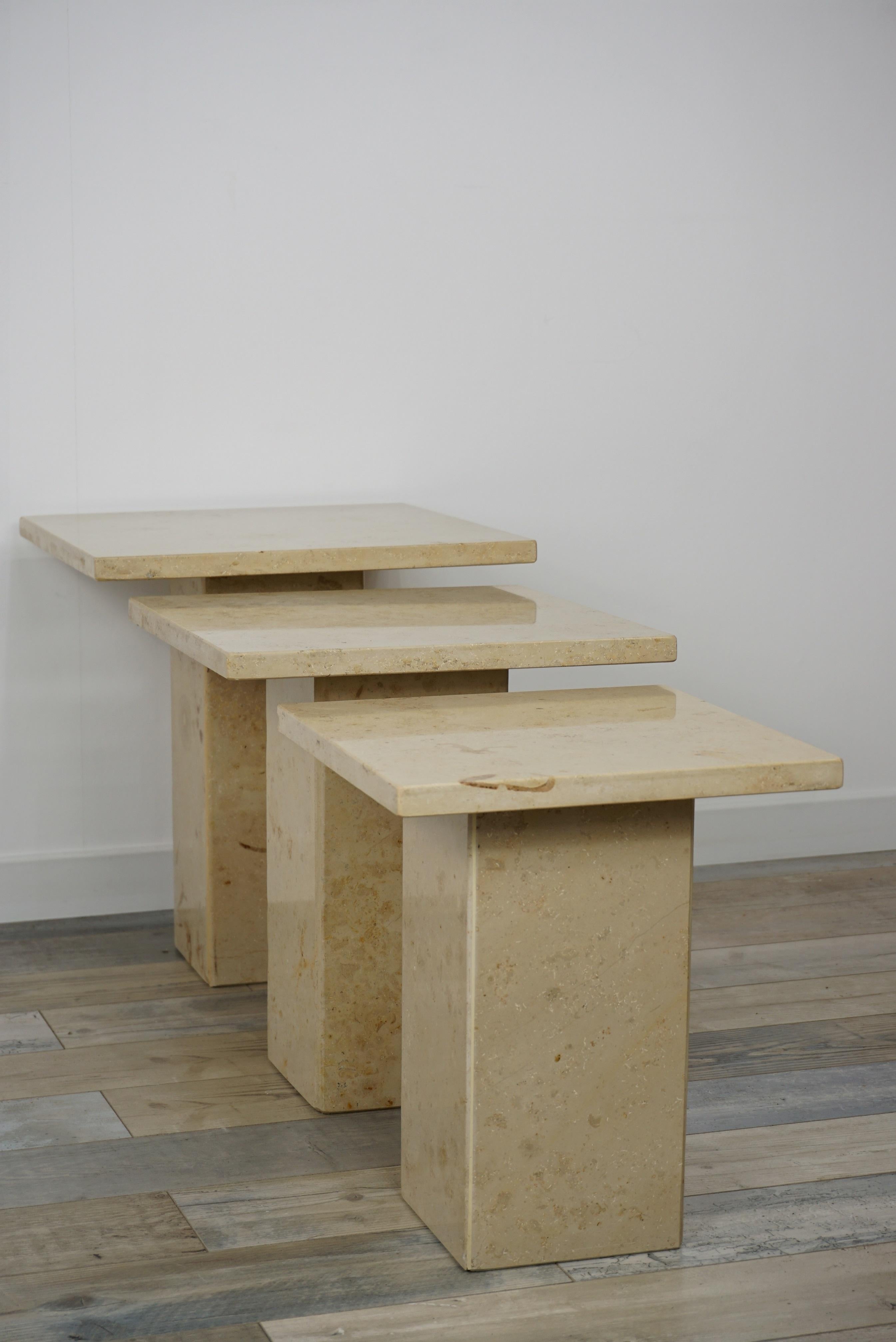 Travertine French Marble Stone Side Tables Gigogne Set For Sale 4