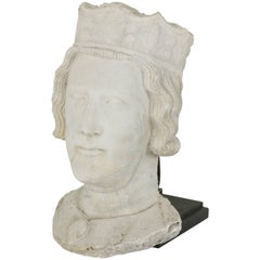 French Stone Sculpture or Mask of a Medieval King for Tabletop or Wall Display