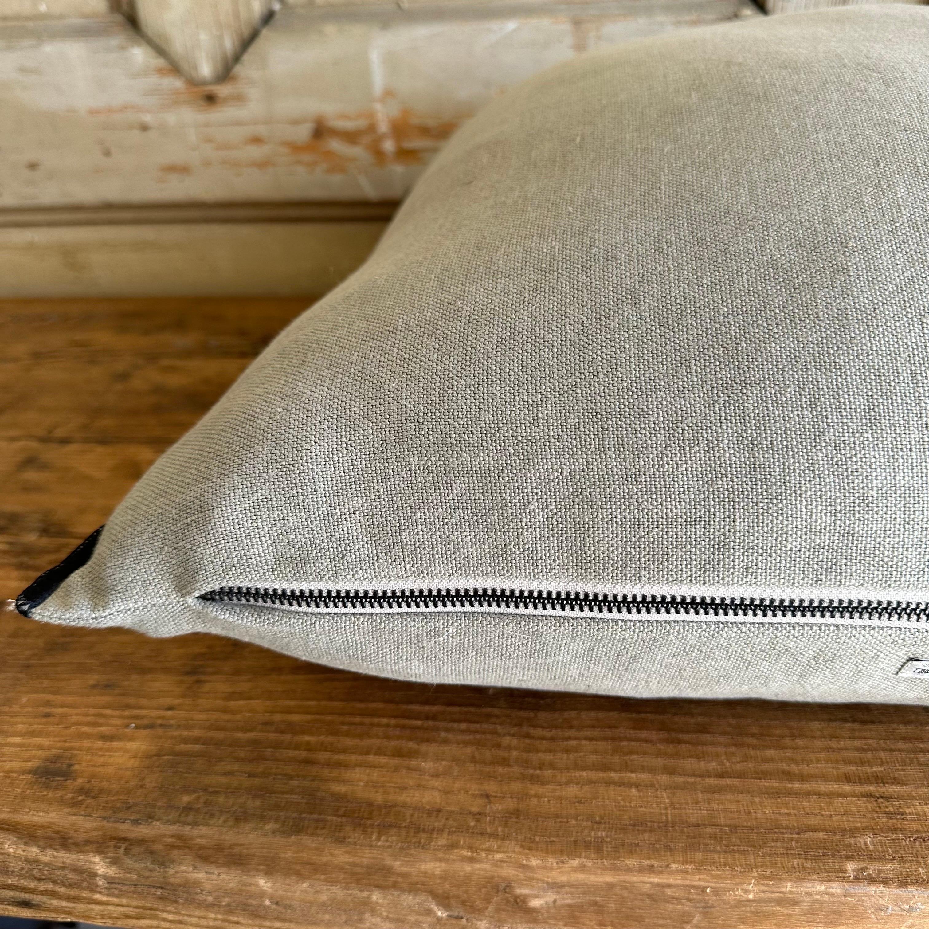 French, Stone Washed Linen Accent Pillow in Camouflage with Down Insert For Sale 1