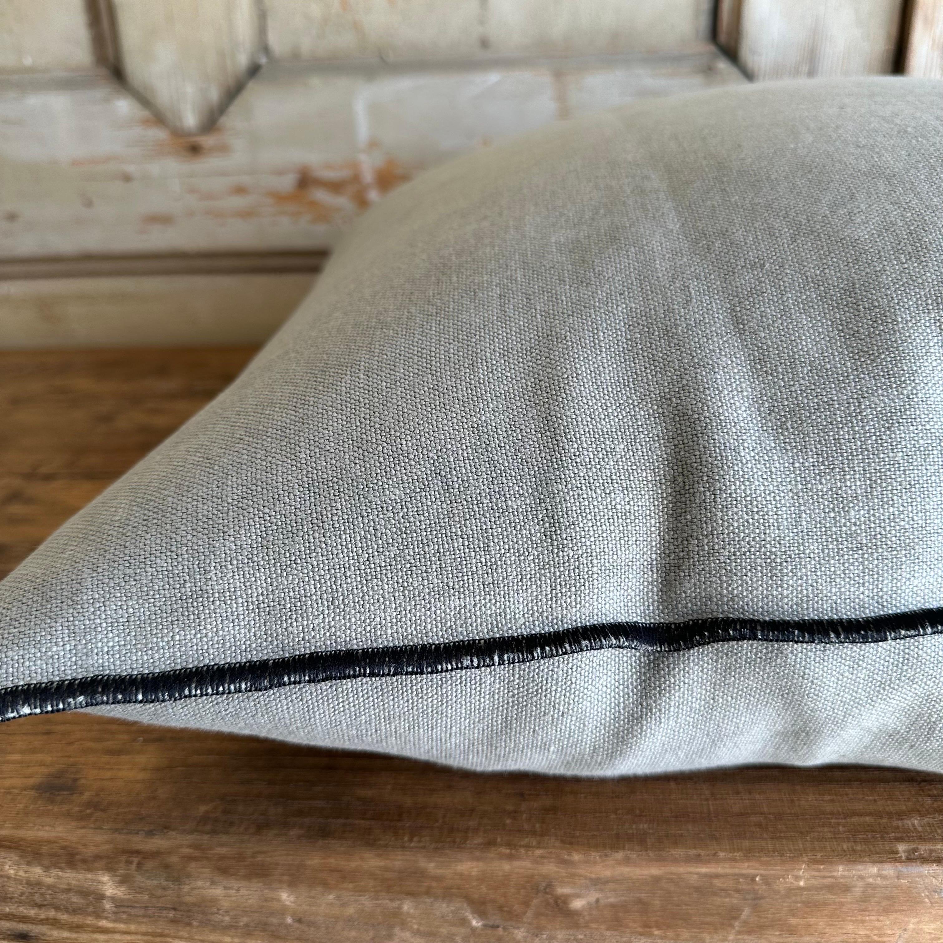 French, Stone Washed Linen Accent Pillow in Camouflage with Down Insert For Sale 2