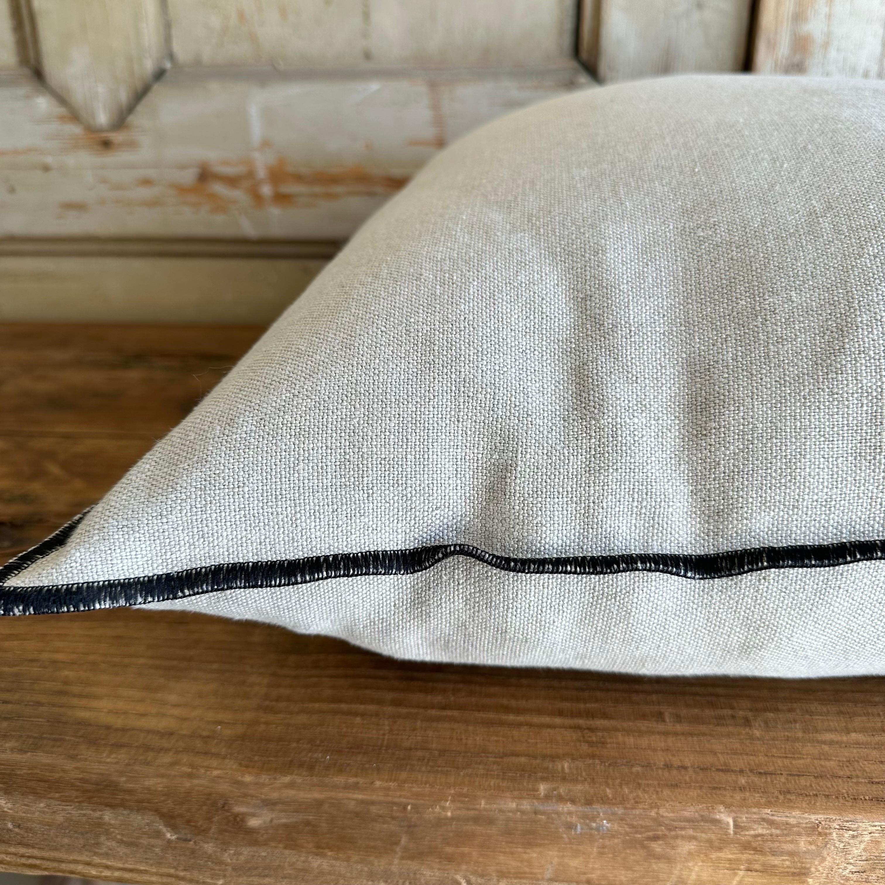 French Stone Washed Linen Accent Pillow with Down Feather Insert For Sale 1
