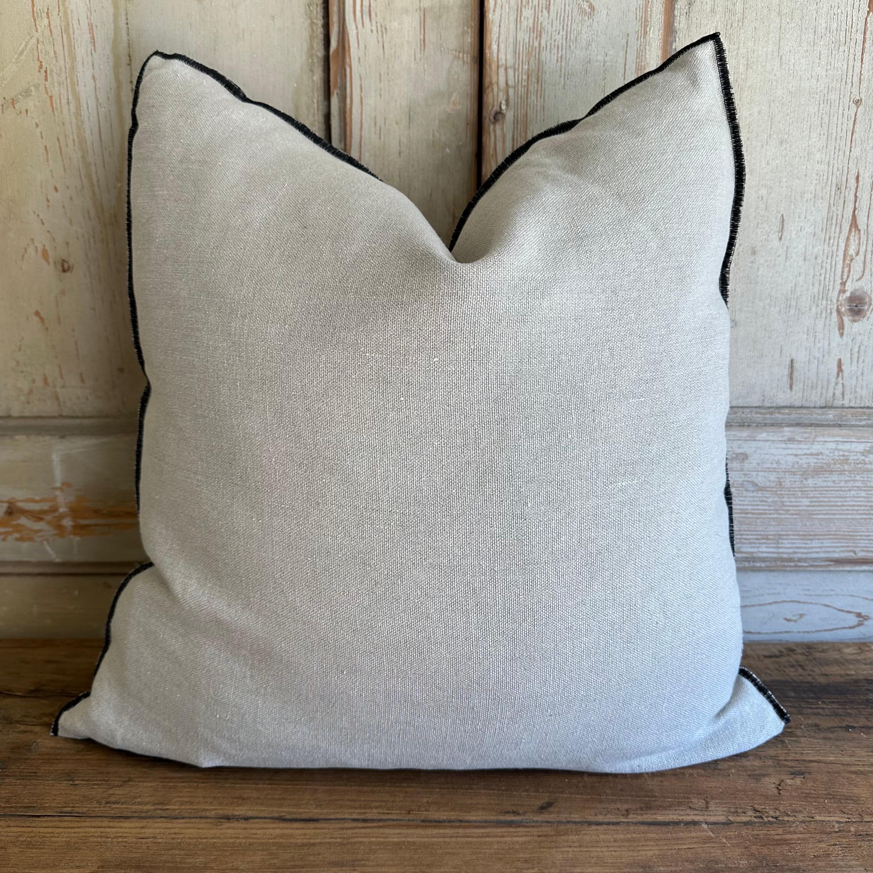 French Stone Washed Linen Accent Pillow with Down Feather Insert For Sale 2