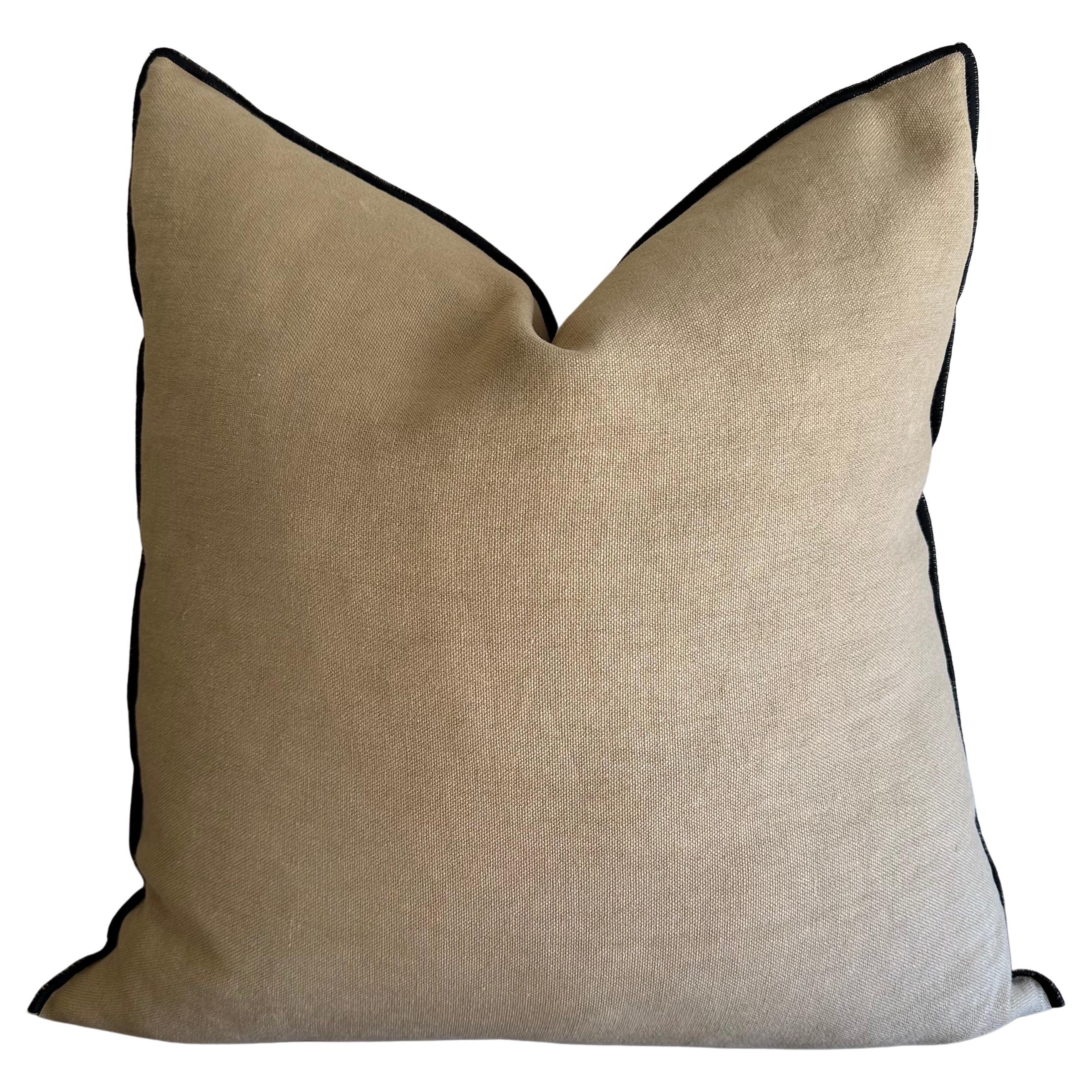 French Stone Washed Linen Accent Pillow with Down Feather Insert For Sale