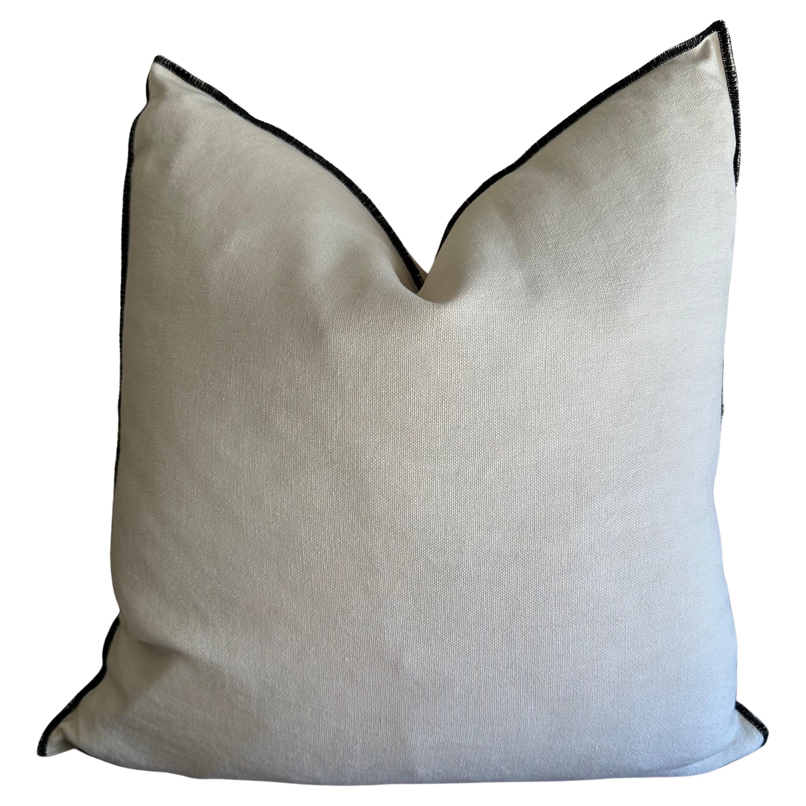 French Stone Washed Linen Accent Pillow with Down Feather Insert For Sale