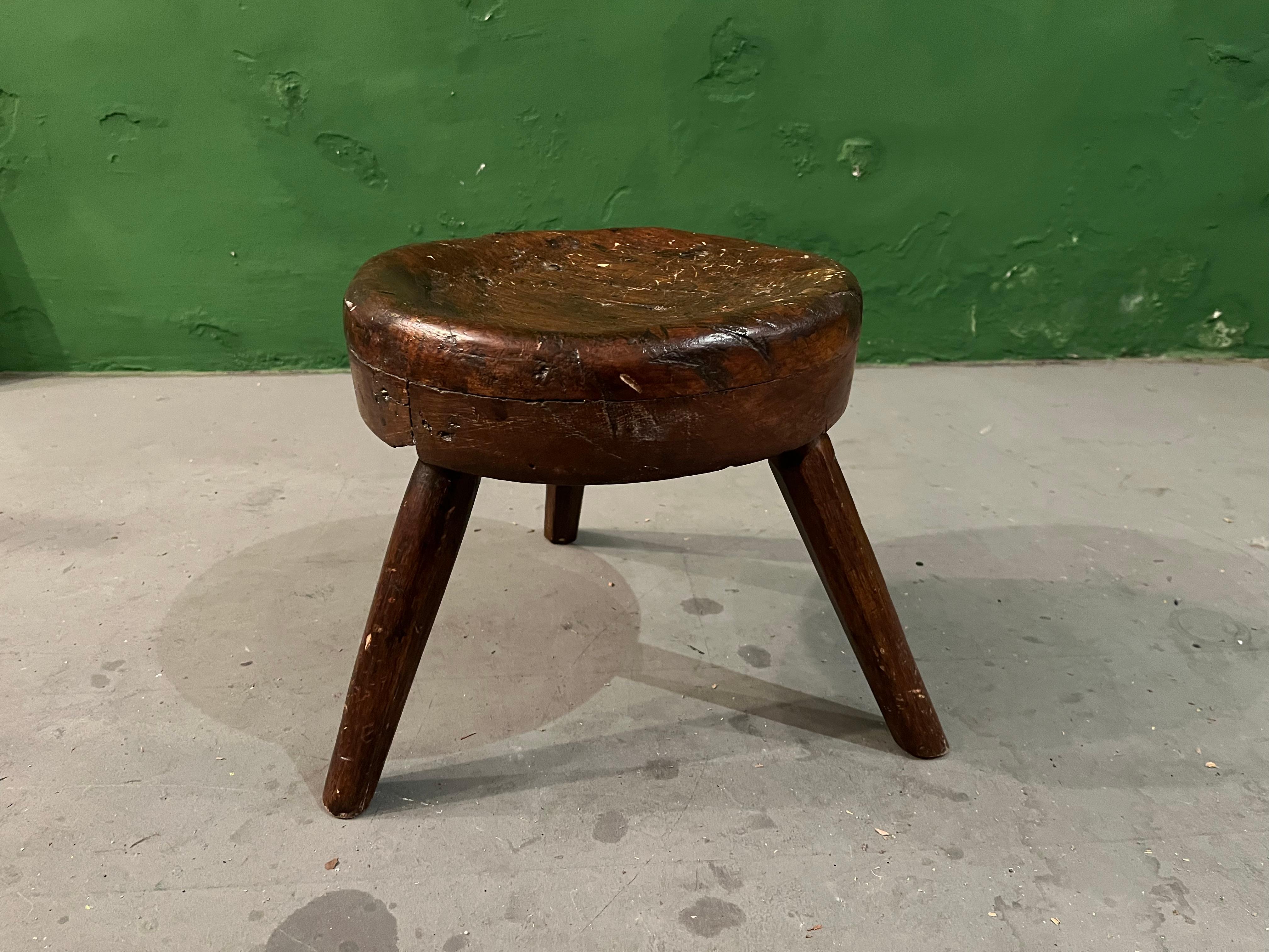 Country French Stool, 1900s, Oak, Antique/ Perriand Style For Sale