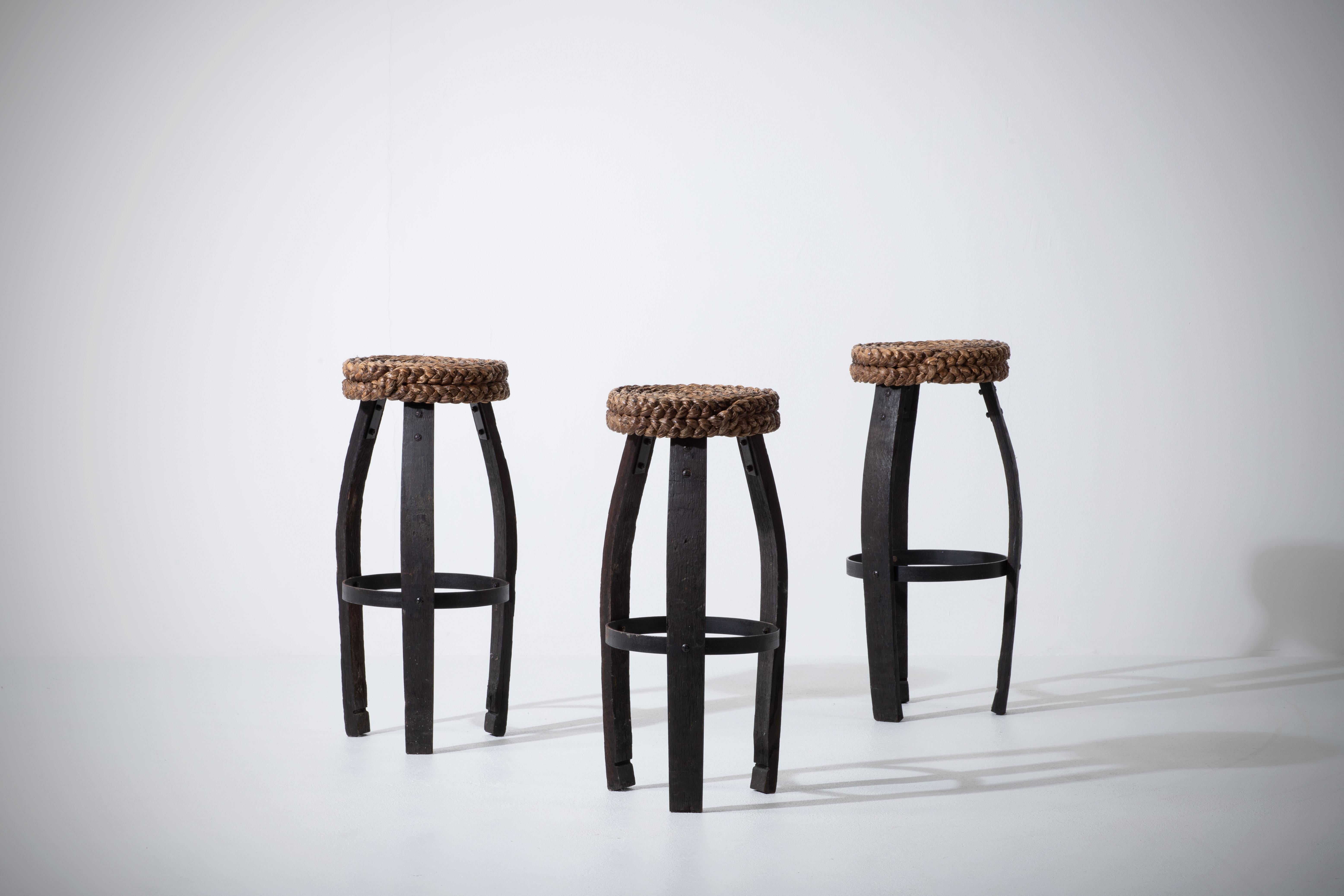 French Stool by Adrien Audoux & Frida Minet, 1950s For Sale 7