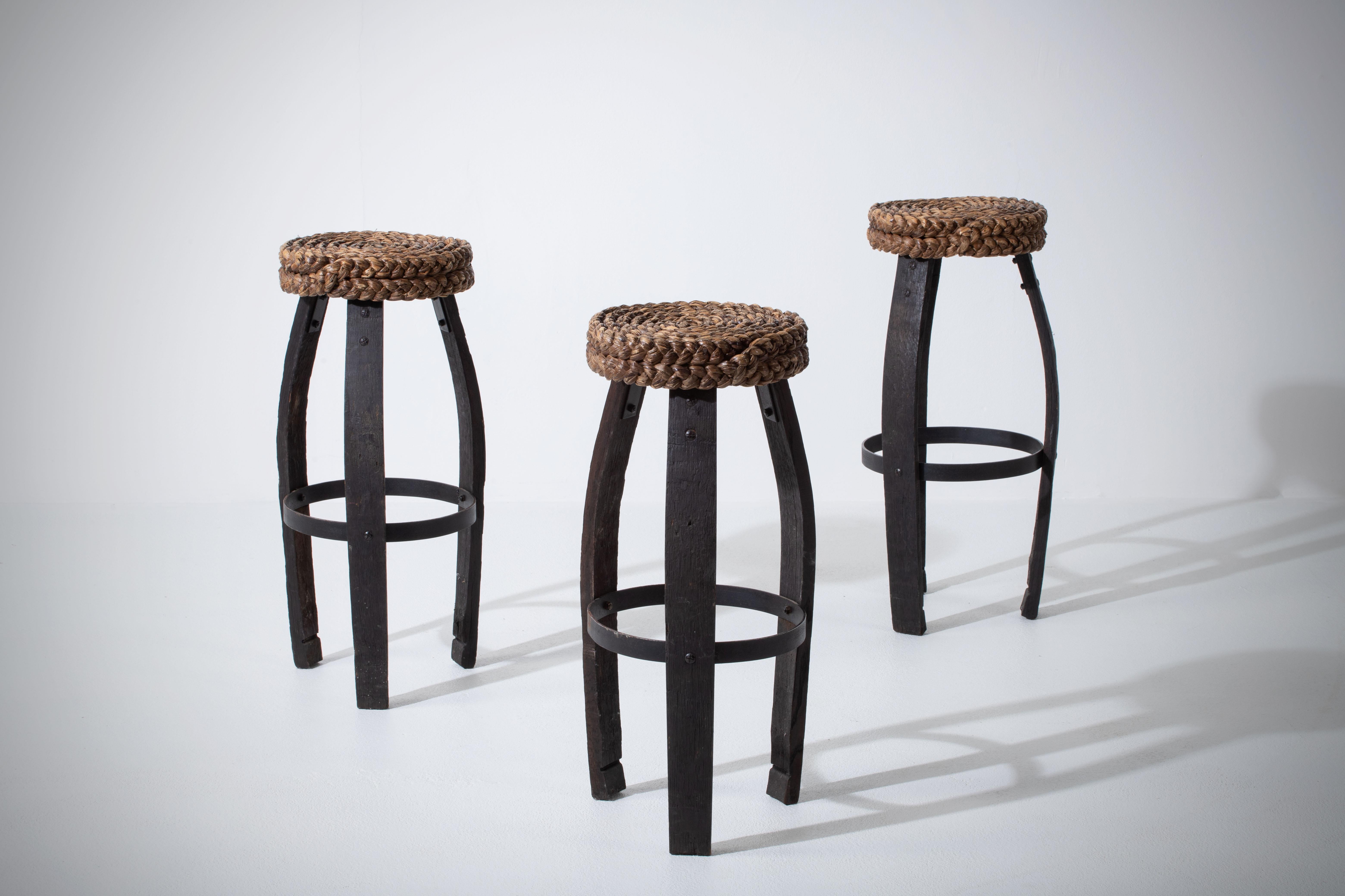 French Stool by Adrien Audoux & Frida Minet, 1950s For Sale 8