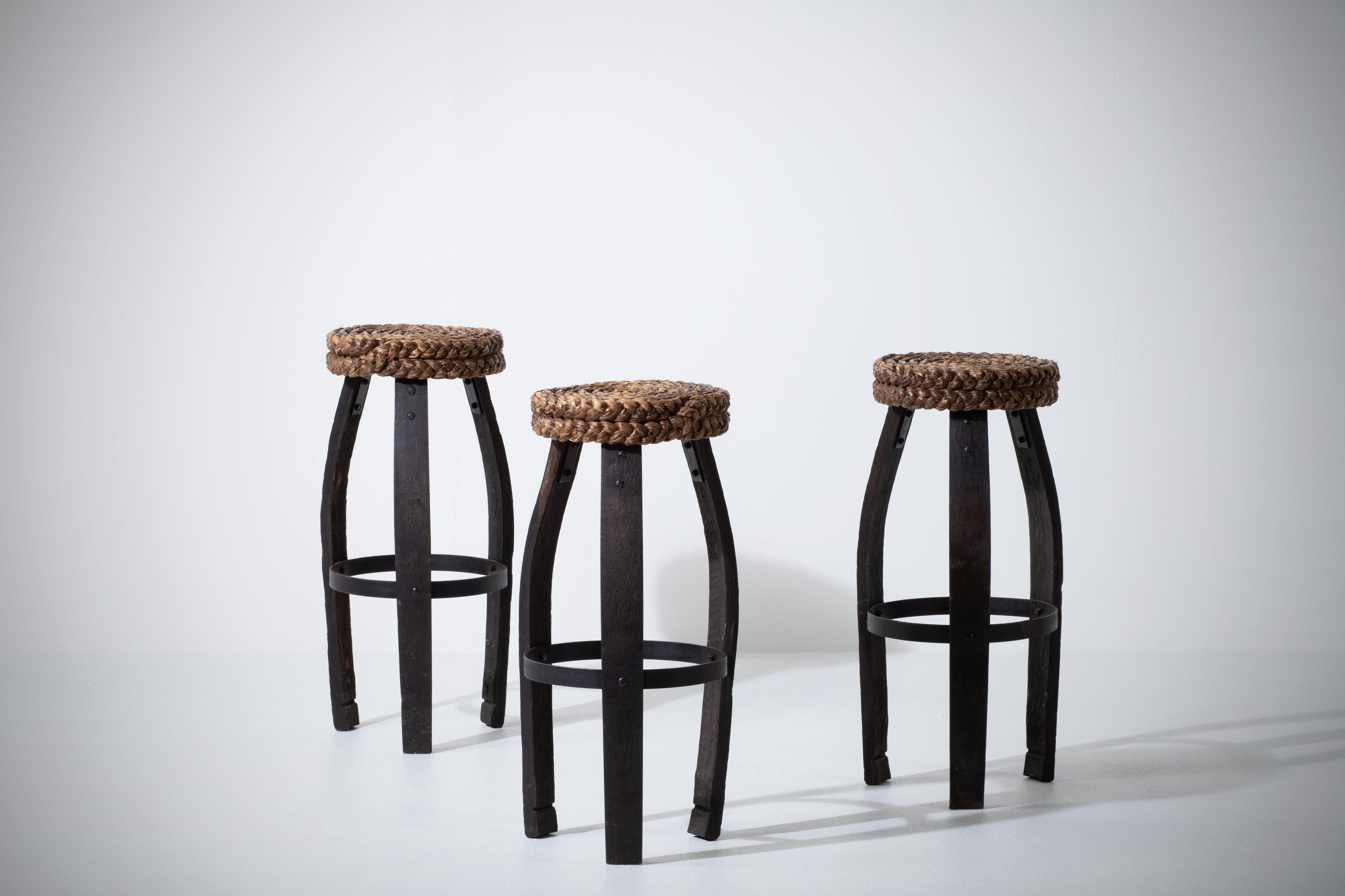 Mid-Century Modern French Stool by Adrien Audoux & Frida Minet, 1950s For Sale
