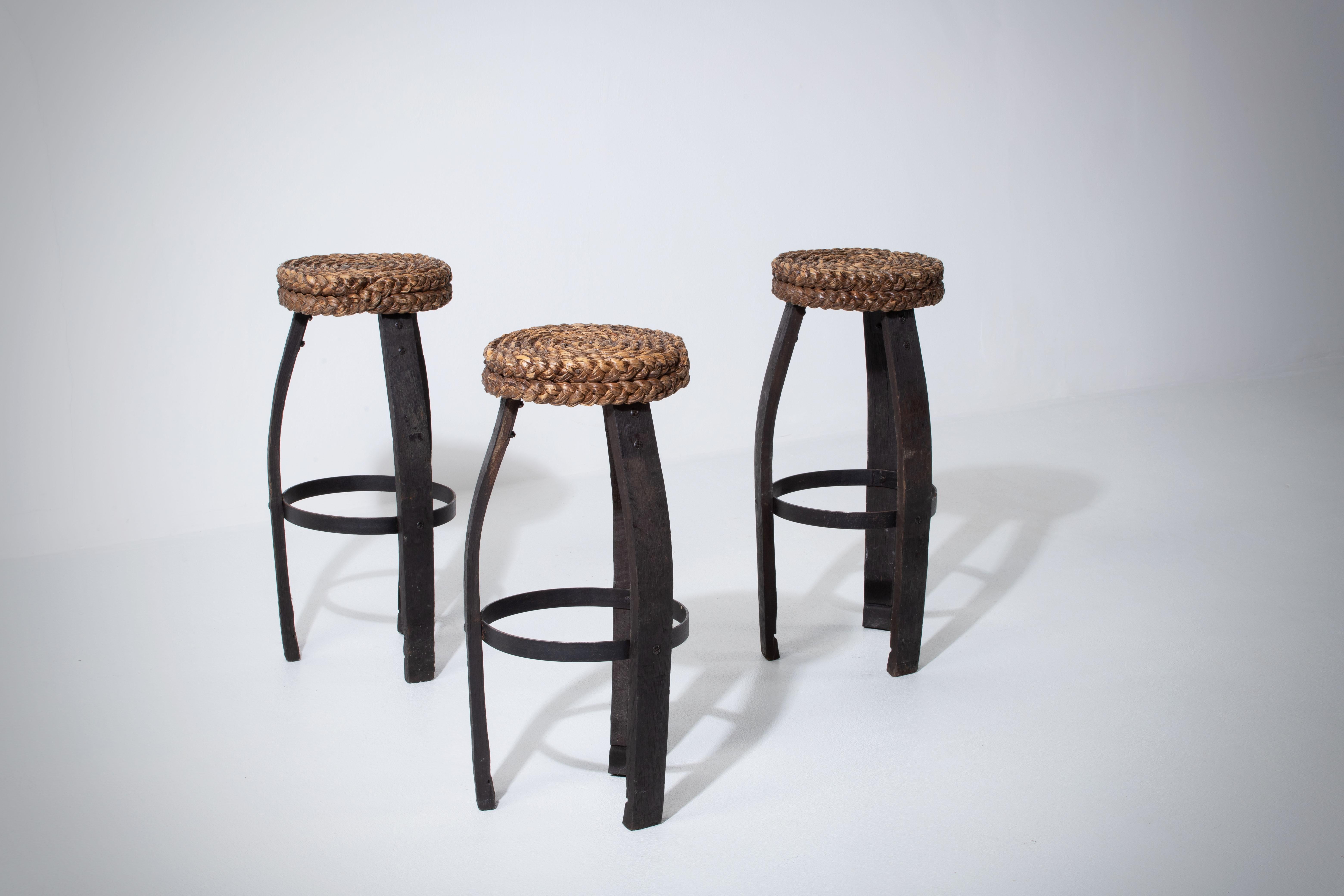 French Stool by Adrien Audoux & Frida Minet, 1950s In Good Condition For Sale In Wiesbaden, DE