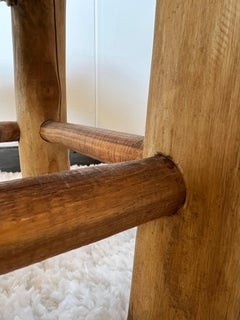 French stool in solid elm and rattan, 1950