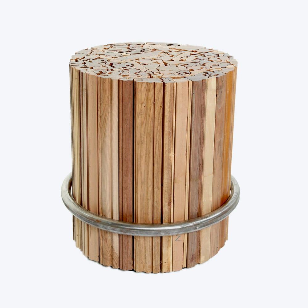 French stool 'Moulures' handcrafted mixed woods assembled with steal ribbon by Marion Mailaender for French Cliché. This is Presented by French Cliché.

This stool reflects the interior designer Marion Mailaender's observations of French