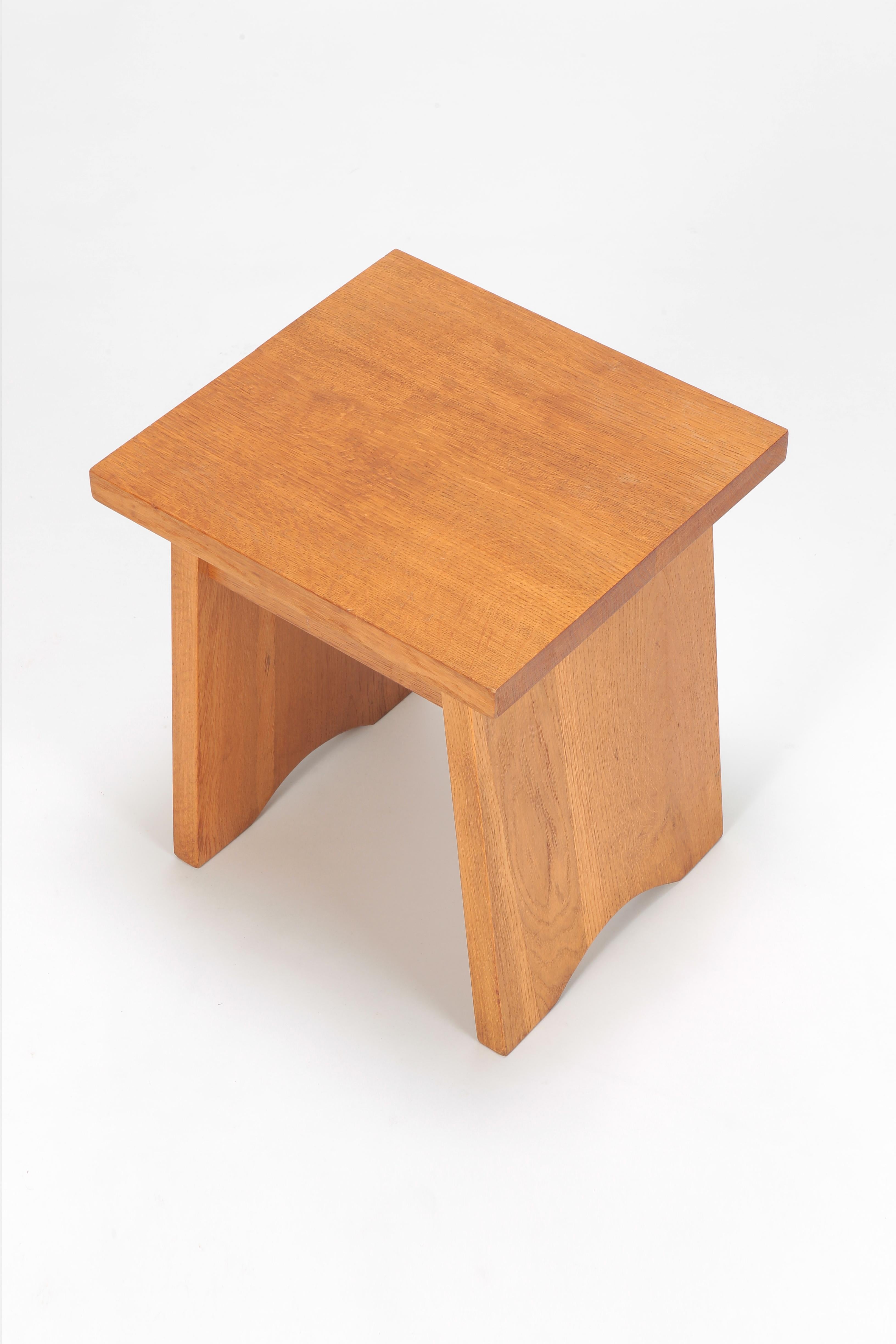 Stool manufactured in the 1940s in France. Simple design, handmade of solid oakwood. Can also be used as a side table.