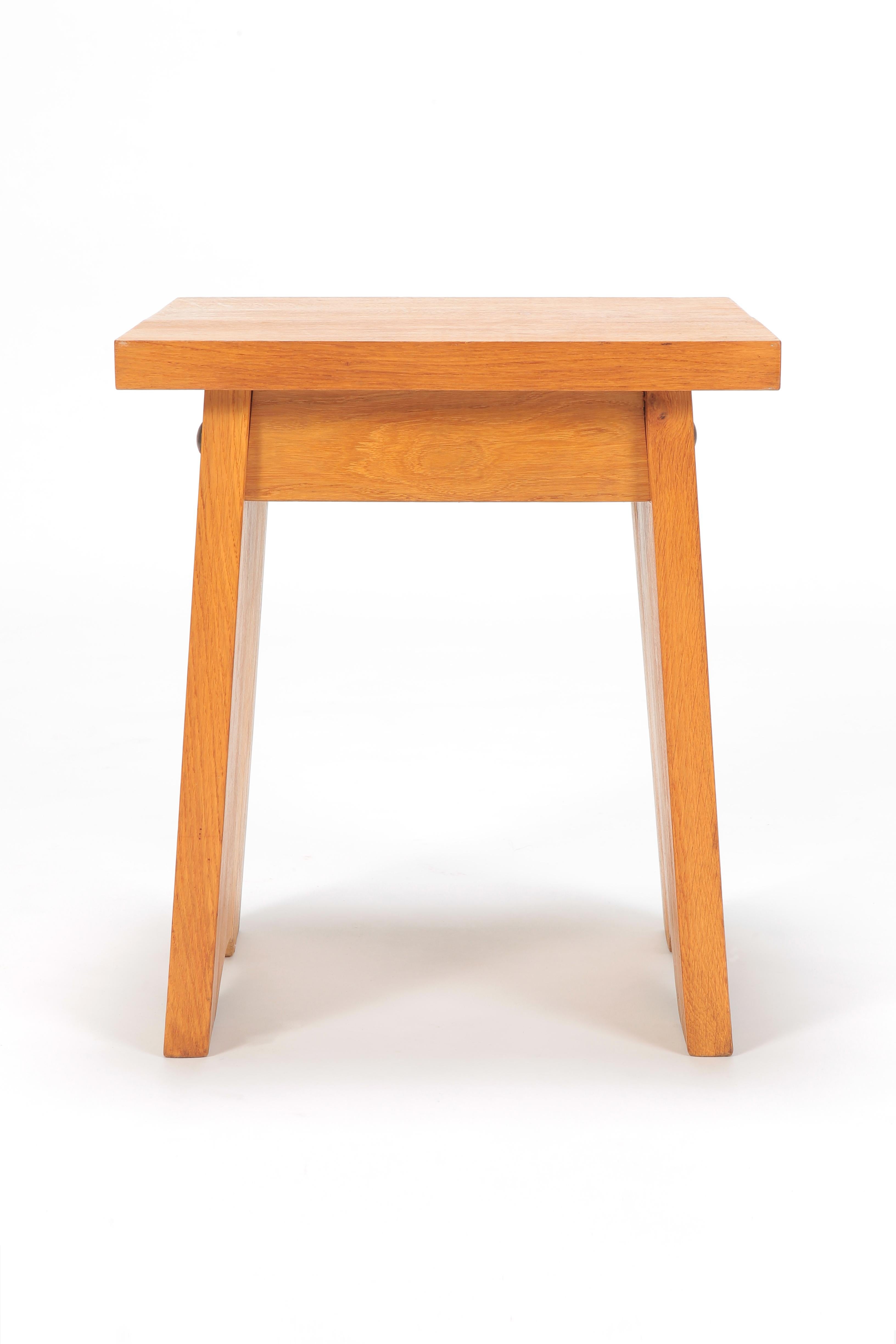 Mid-Century Modern French Stool or Side Table Oak, 1940s