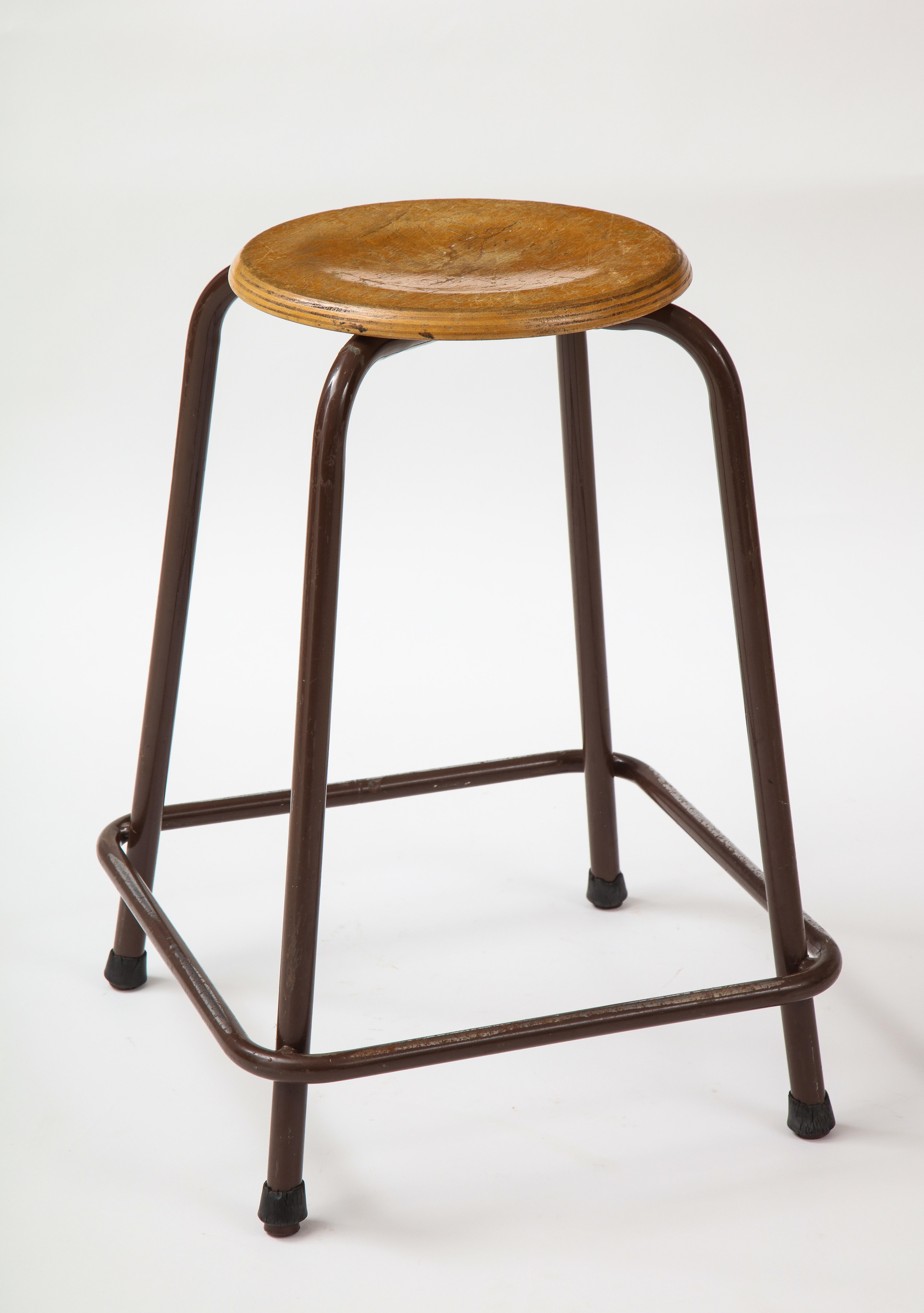 French Stool with a Wood Seat & Metal Base, c. 1950 4