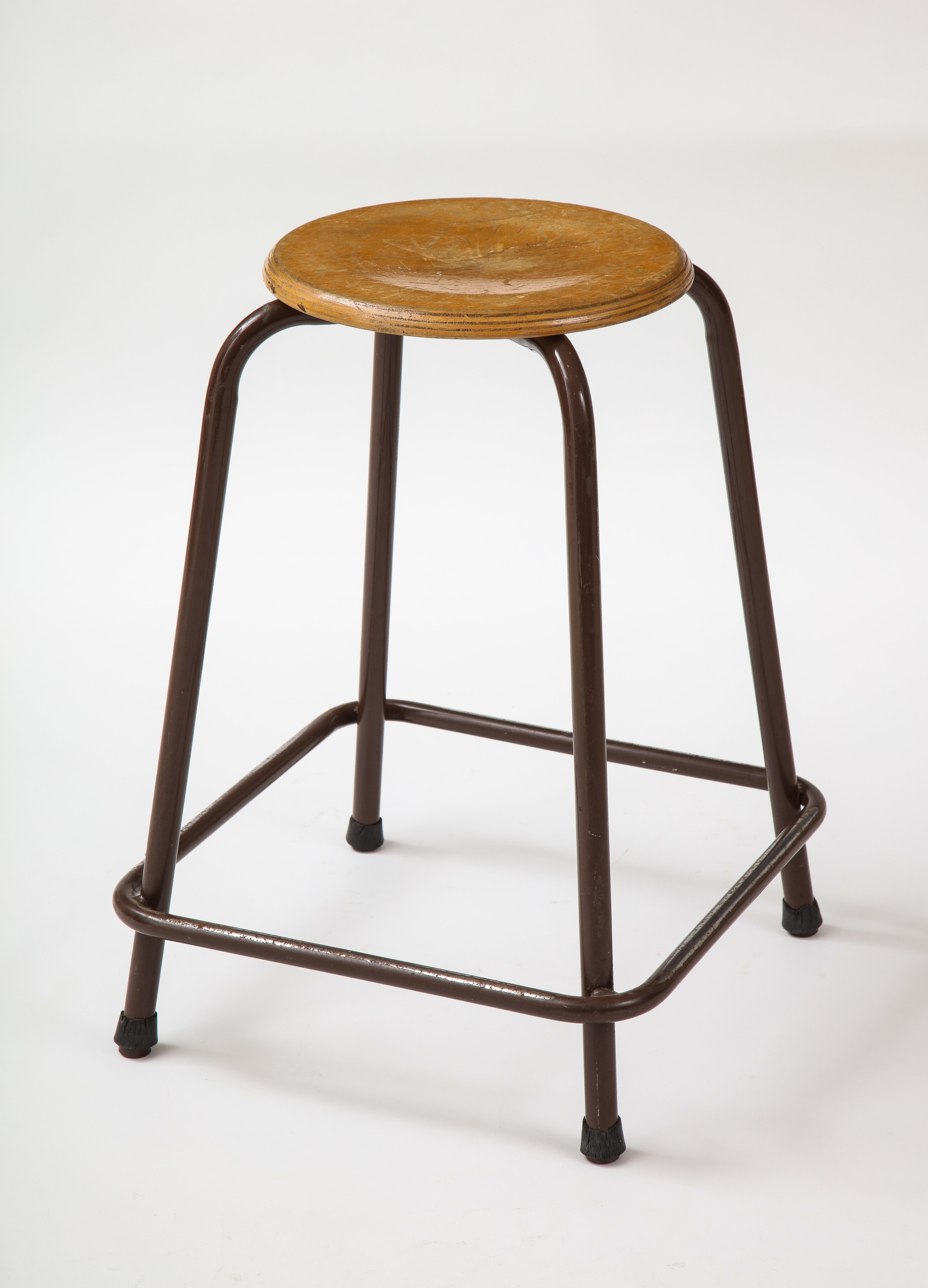 French Stool with a Wood Seat & Metal Base, c. 1950 6
