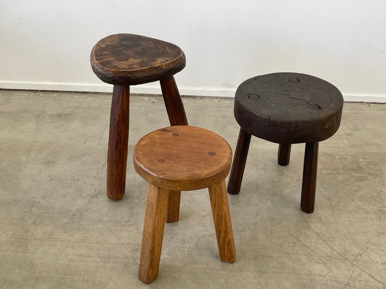 Collection of French primitive stools with wonderful patina to each 
Sold individually 

Measures: Tallest 17.50