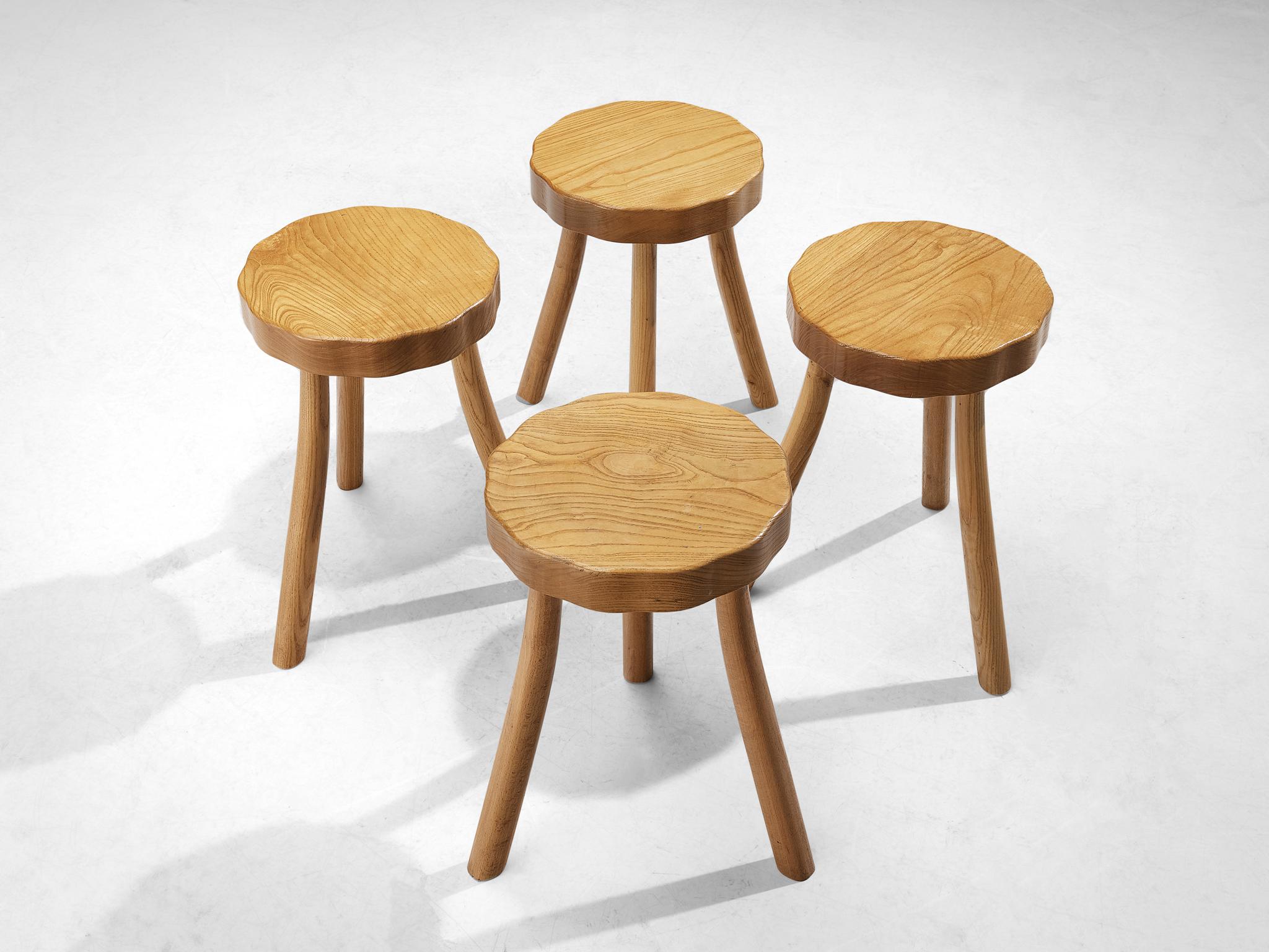 Stools, elm, France, 1970s

These stools can be used for various occasions. You can use it as a chair to sit on. Or it can serve as a pedestal to display your valued belongings, such as artistic objects and plants. Besides its functional property,