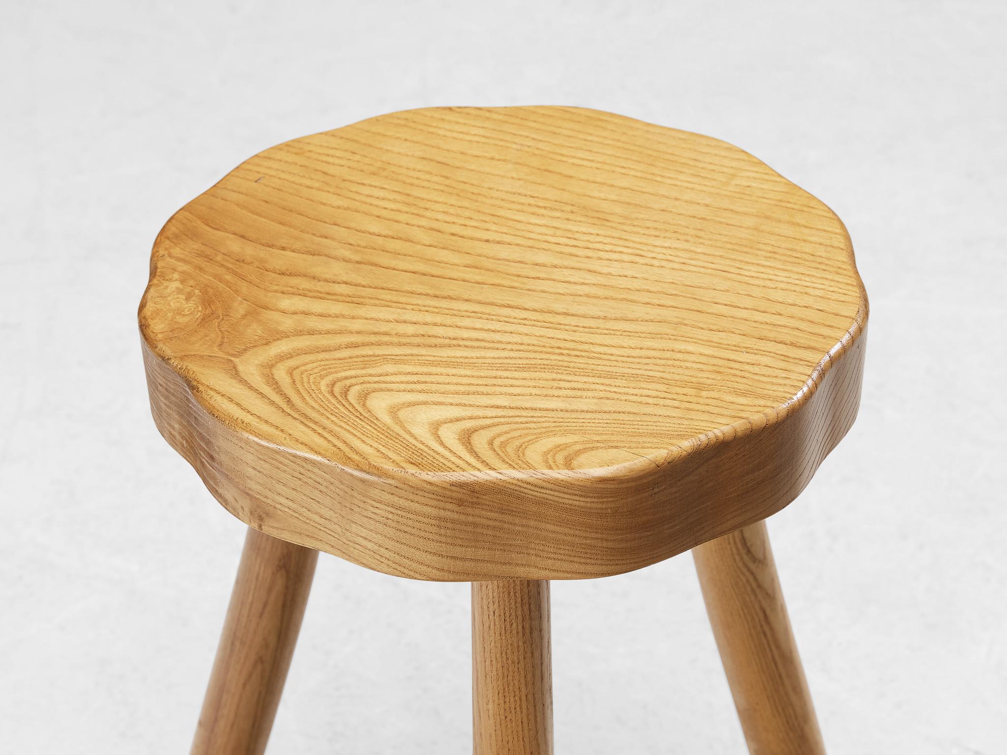 French Stools in Elm with Organic Seat  In Good Condition In Waalwijk, NL