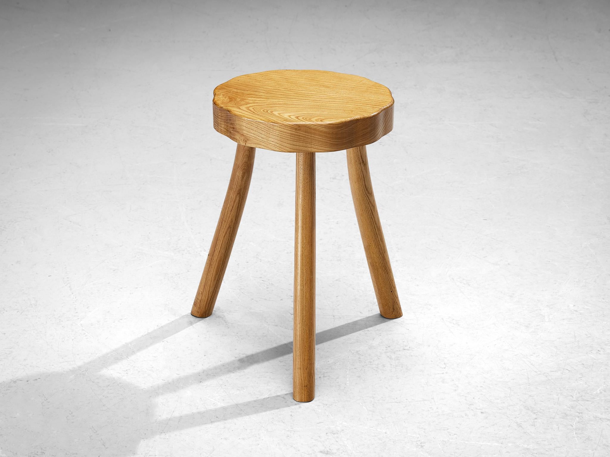 Late 20th Century French Stools in Elm with Organic Seat For Sale