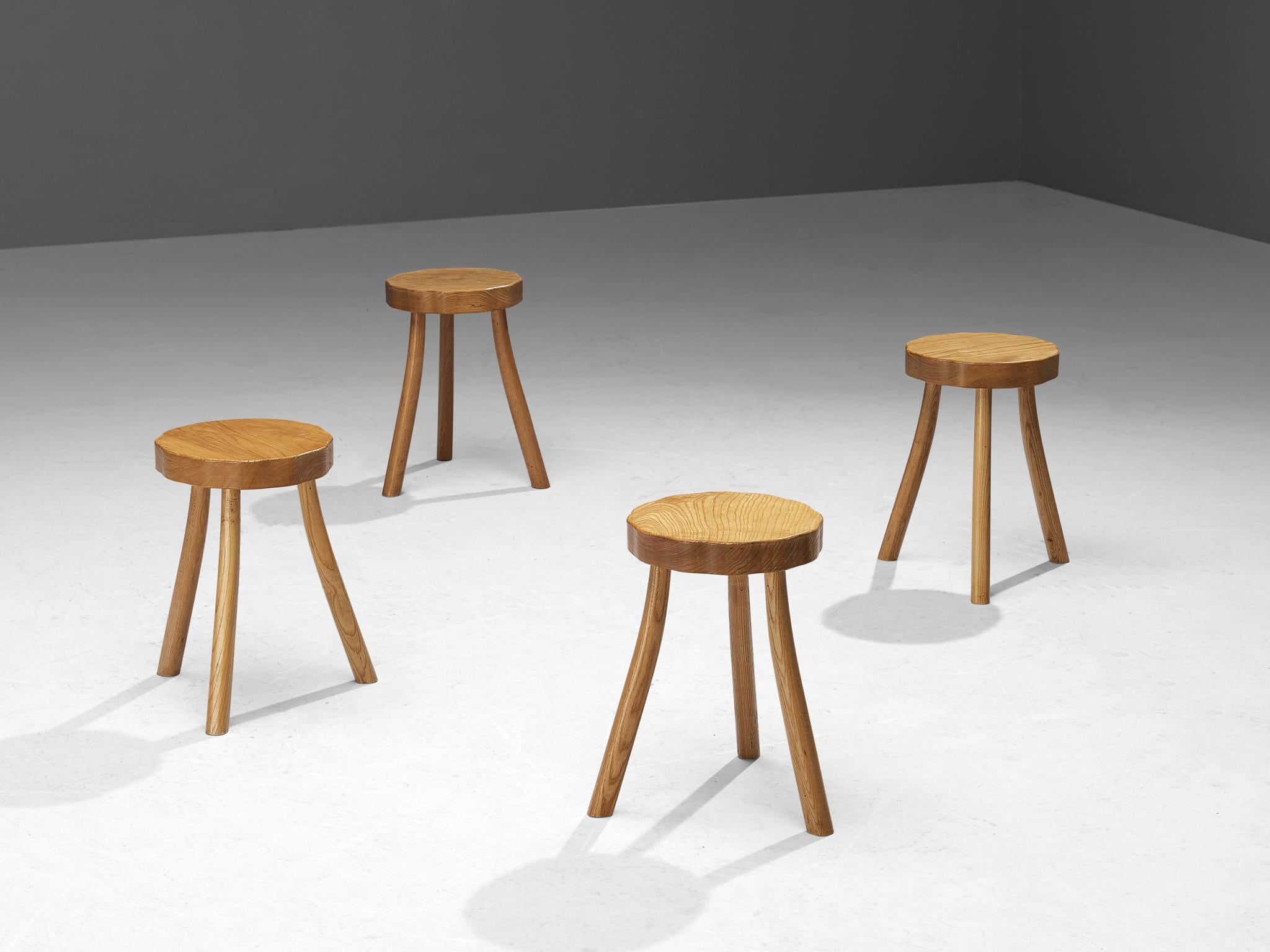 French Stools in Elm with Organic Seat  2