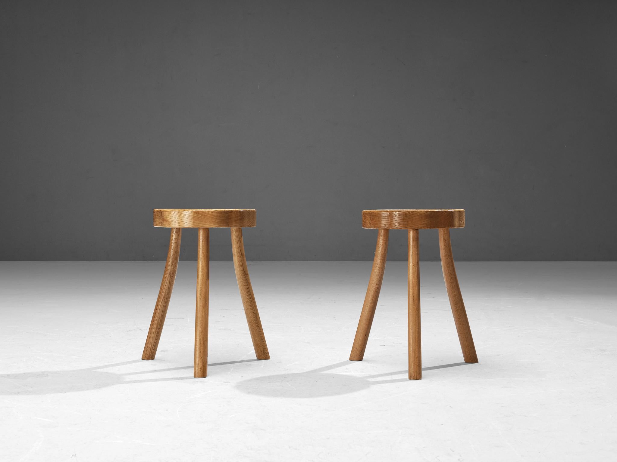 French Stools in Elm with Organic Seat  3