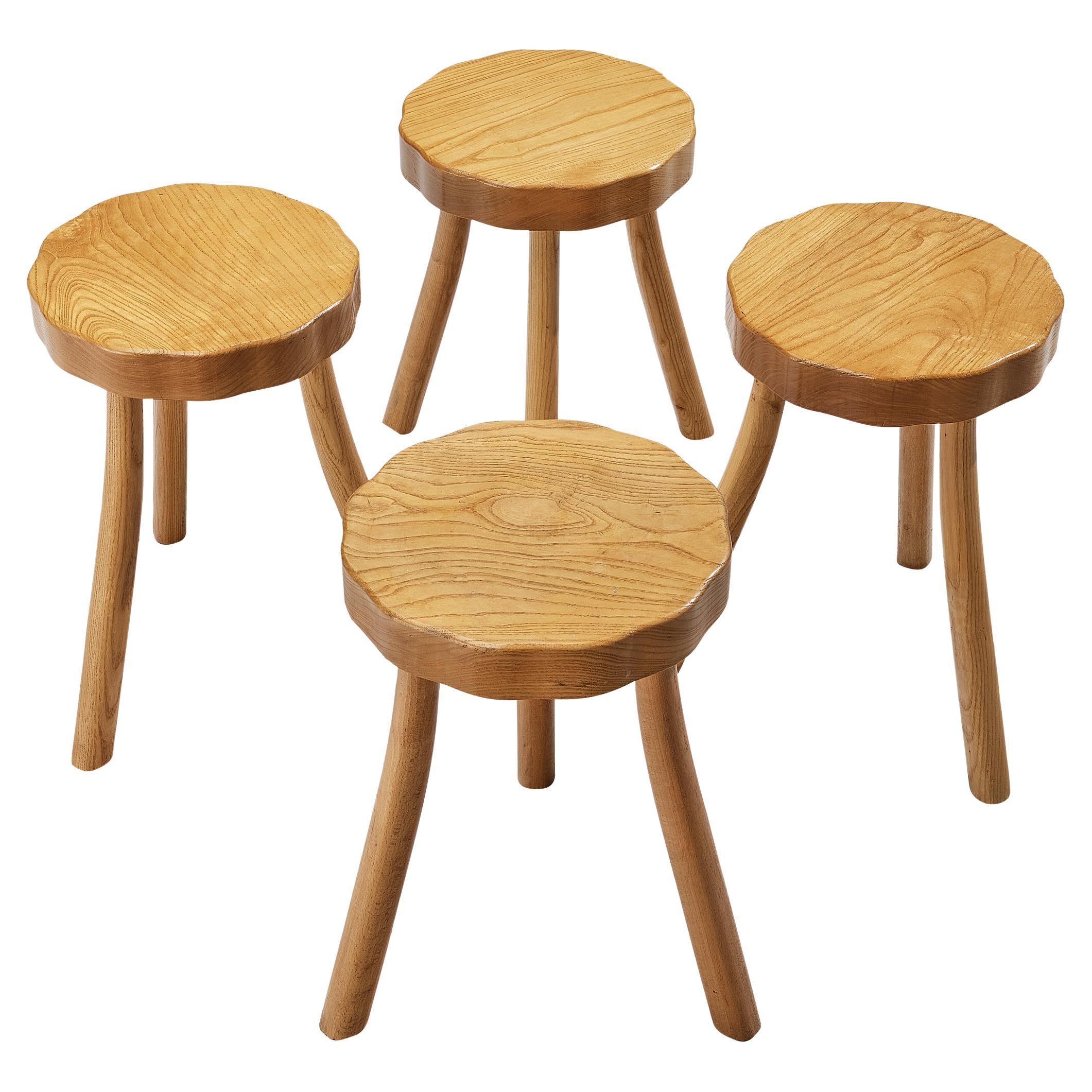 French Stools in Elm with Organic Seat  For Sale