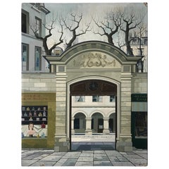 French Storefront Urban Landscape Oil on Hardboard by Rotislav Racov