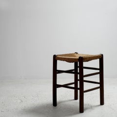 Tabouret français en paille et bois massif