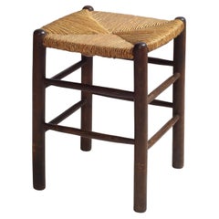 French Straw and Solid Wood Stool