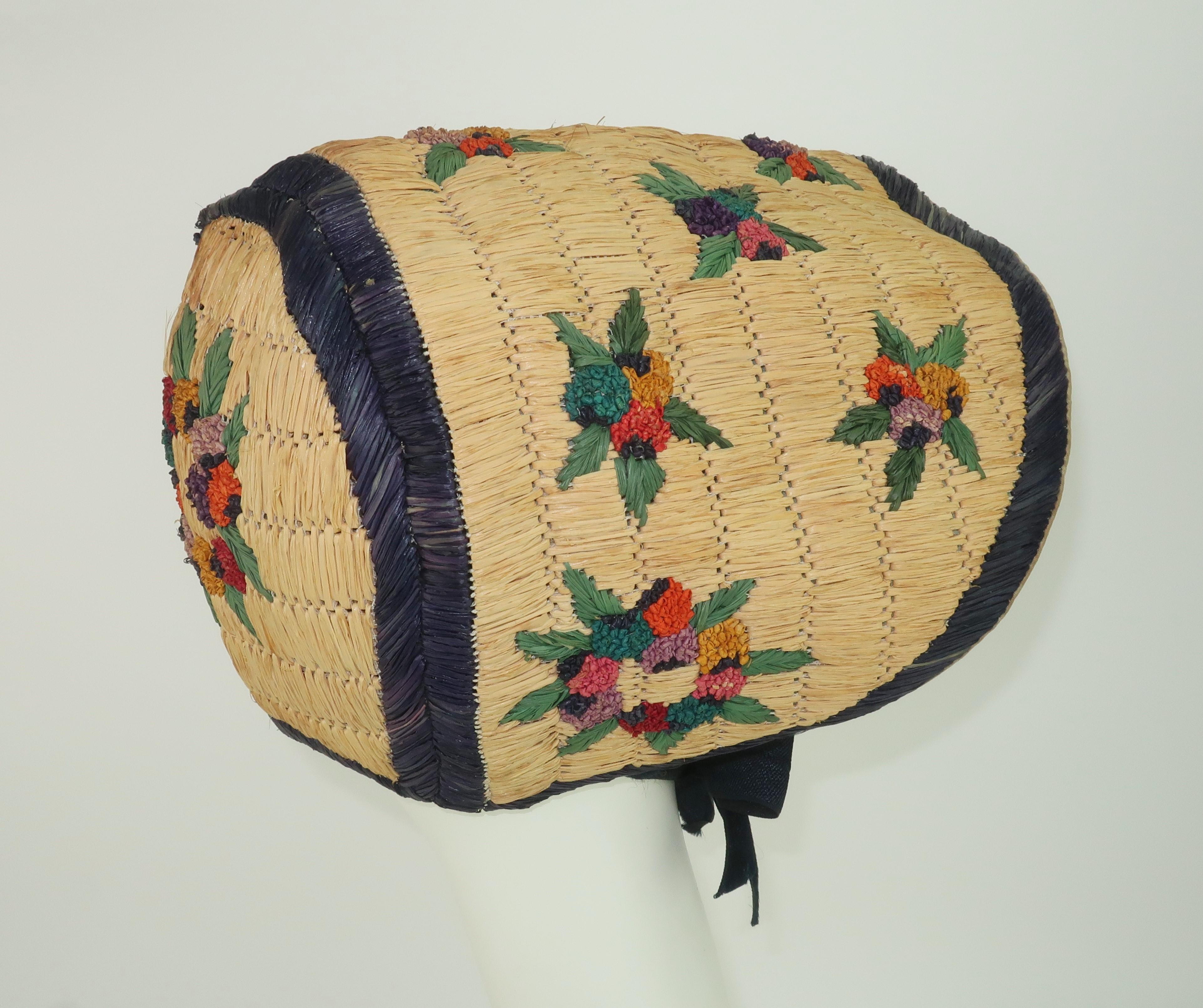 Brown French Straw Garden Bonnet Hat, 1930's
