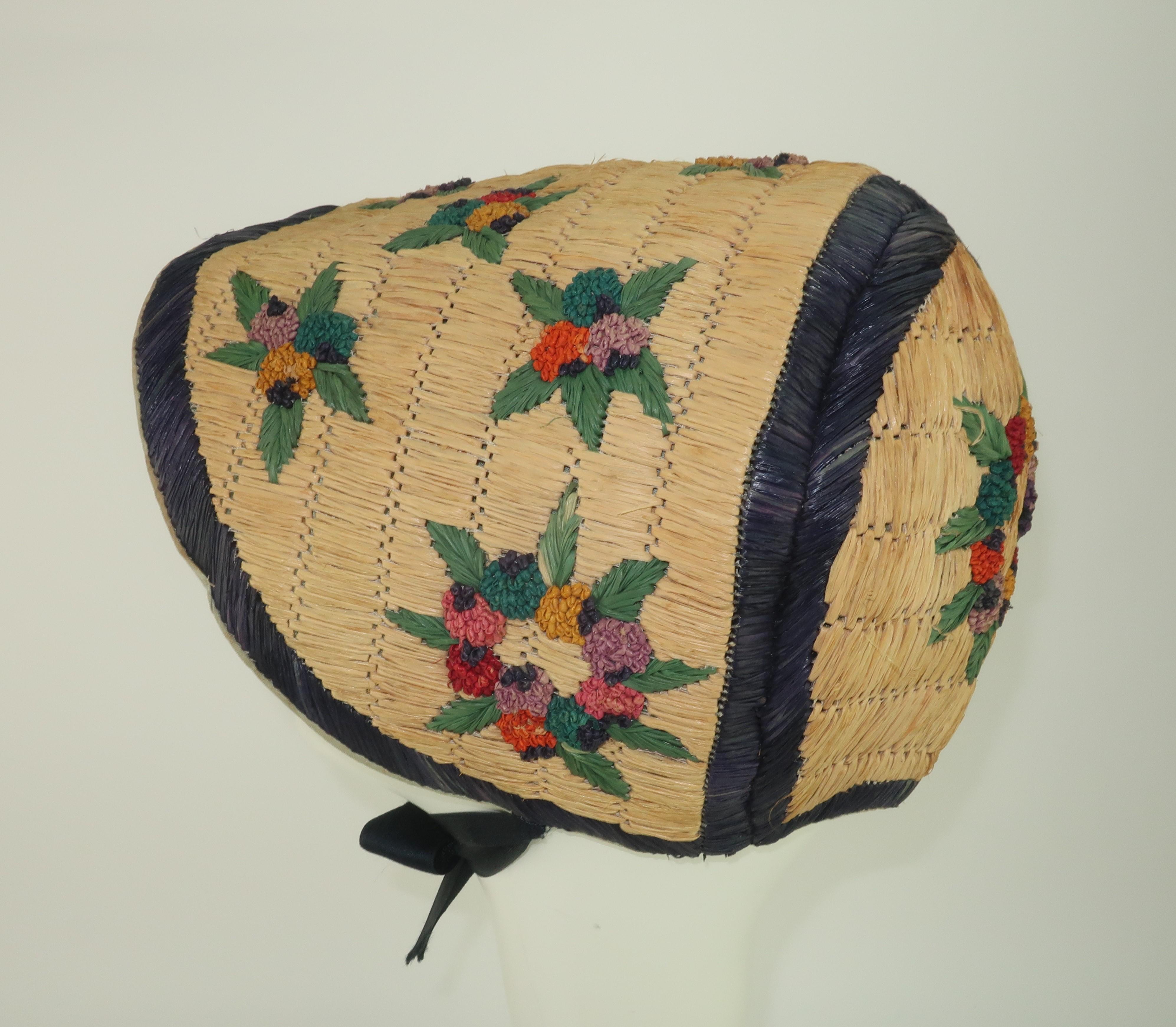 Women's French Straw Garden Bonnet Hat, 1930's