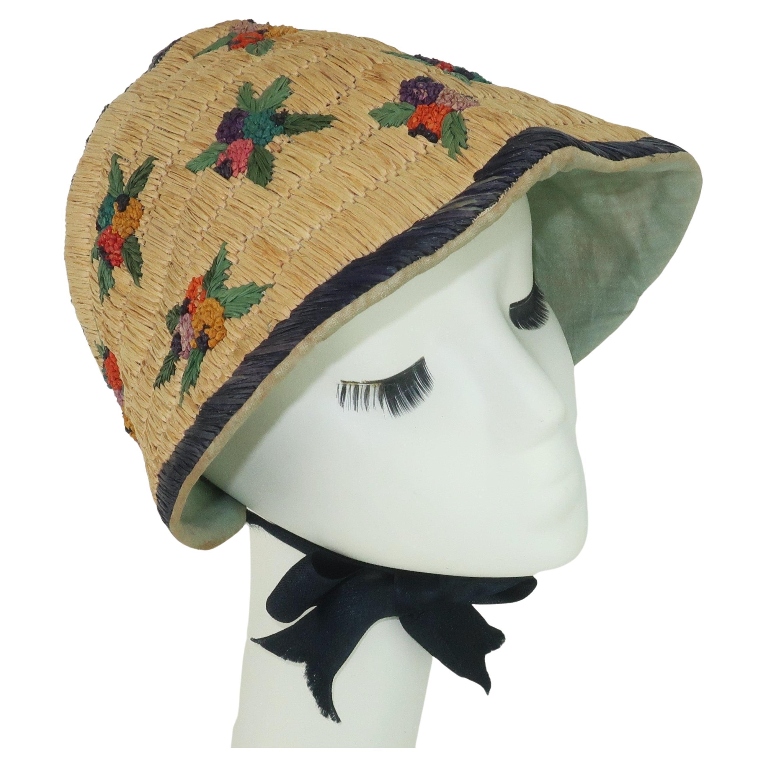 French Straw Garden Bonnet Hat, 1930's
