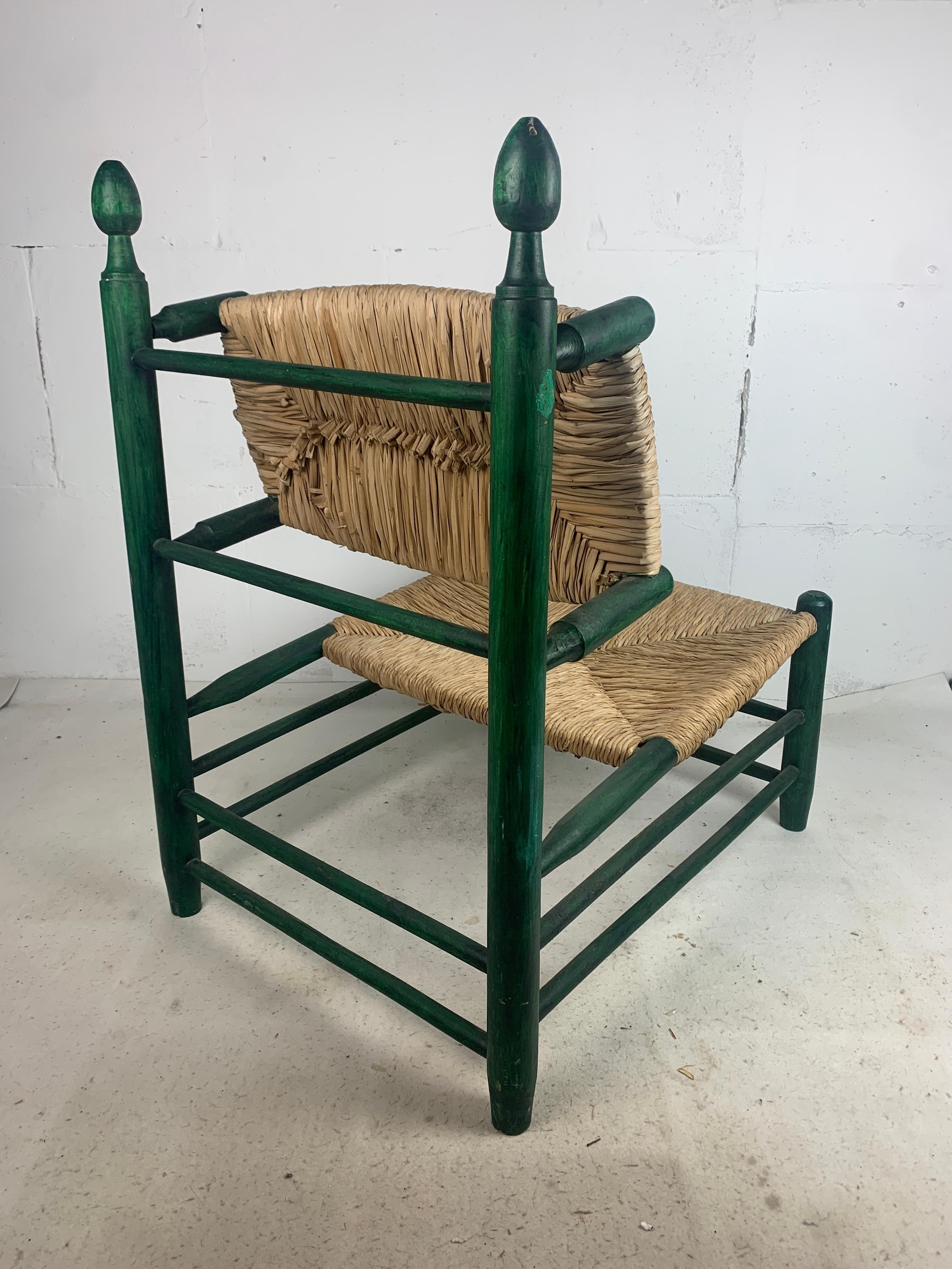 French straw rush low lounge chair in the style of Charles Dudouyt, 1950s For Sale 4
