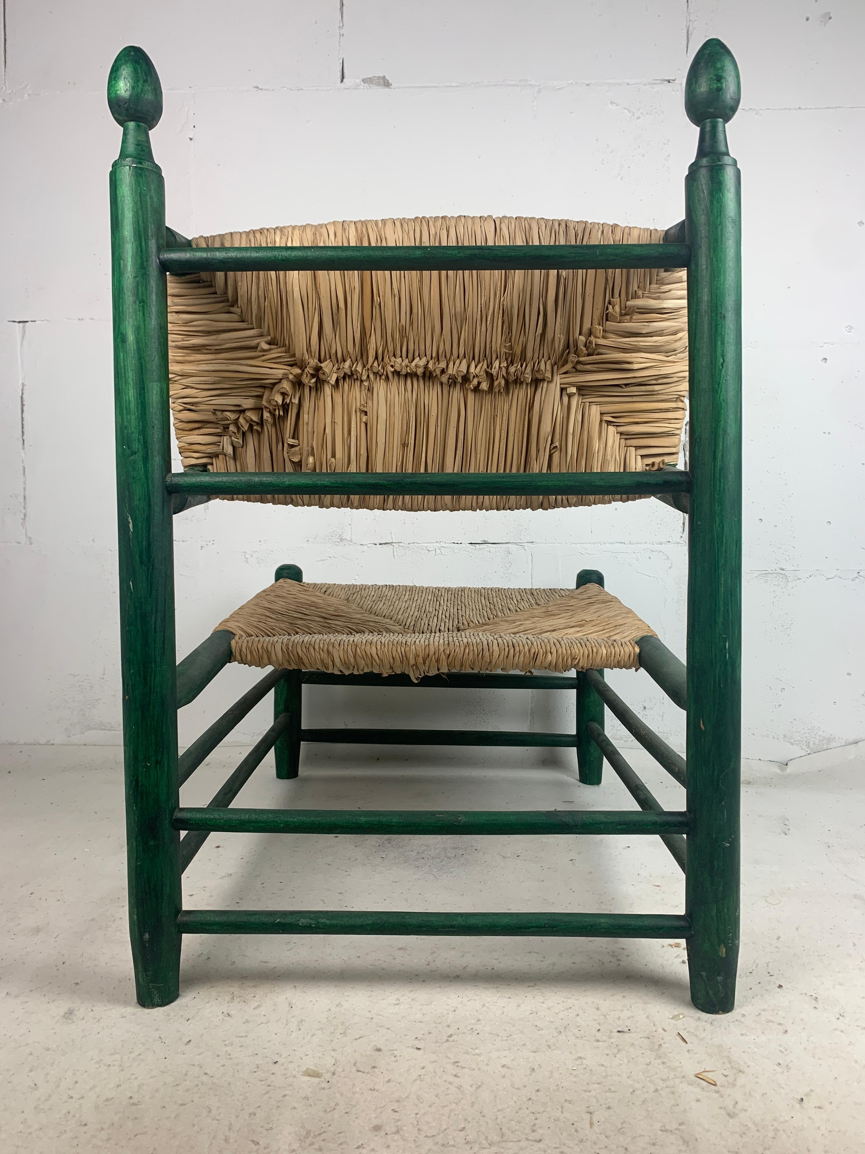 French straw rush low lounge chair in the style of Charles Dudouyt, 1950s For Sale 6
