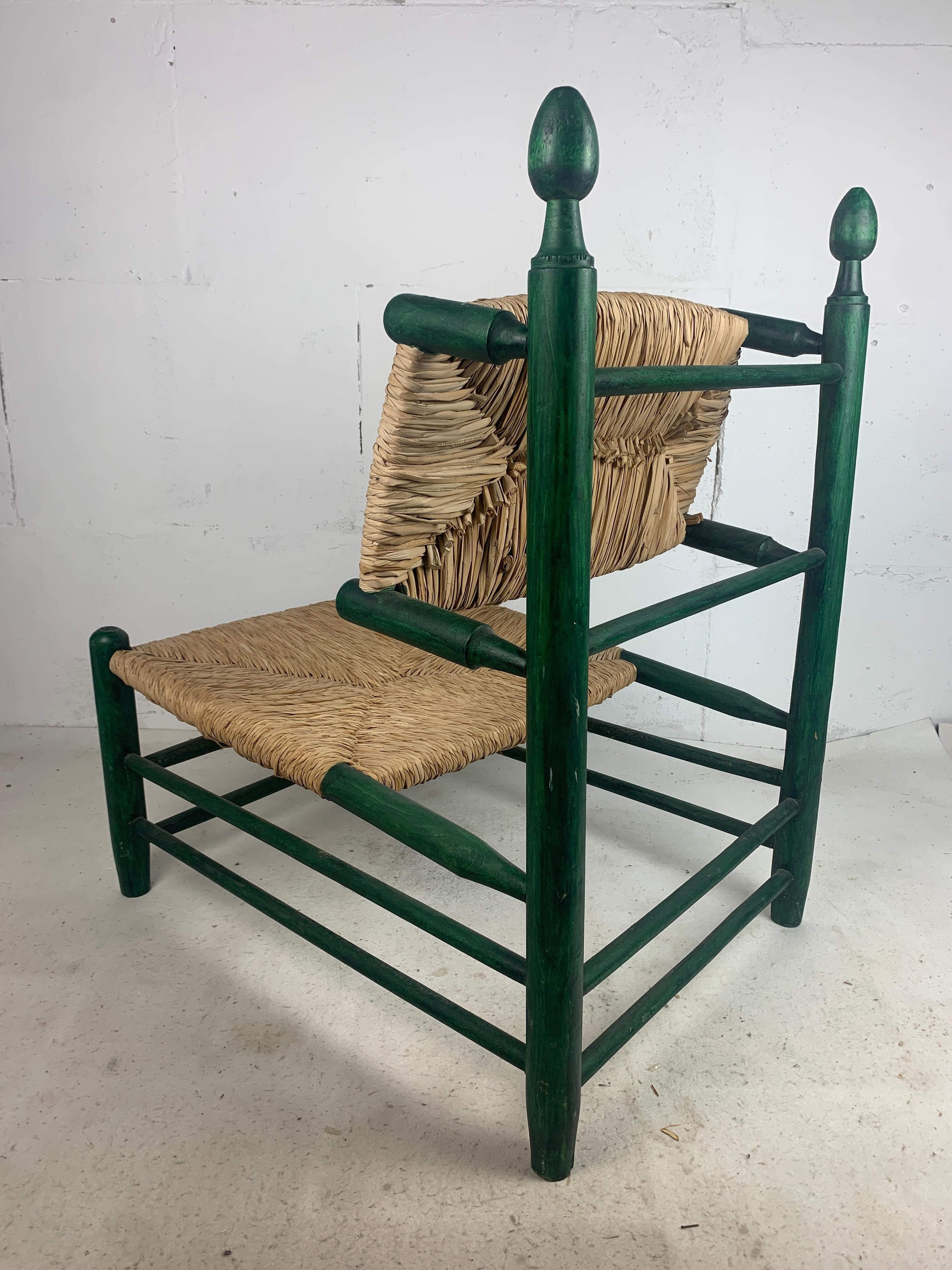 French straw rush low lounge chair in the style of Charles Dudouyt, 1950s For Sale 7