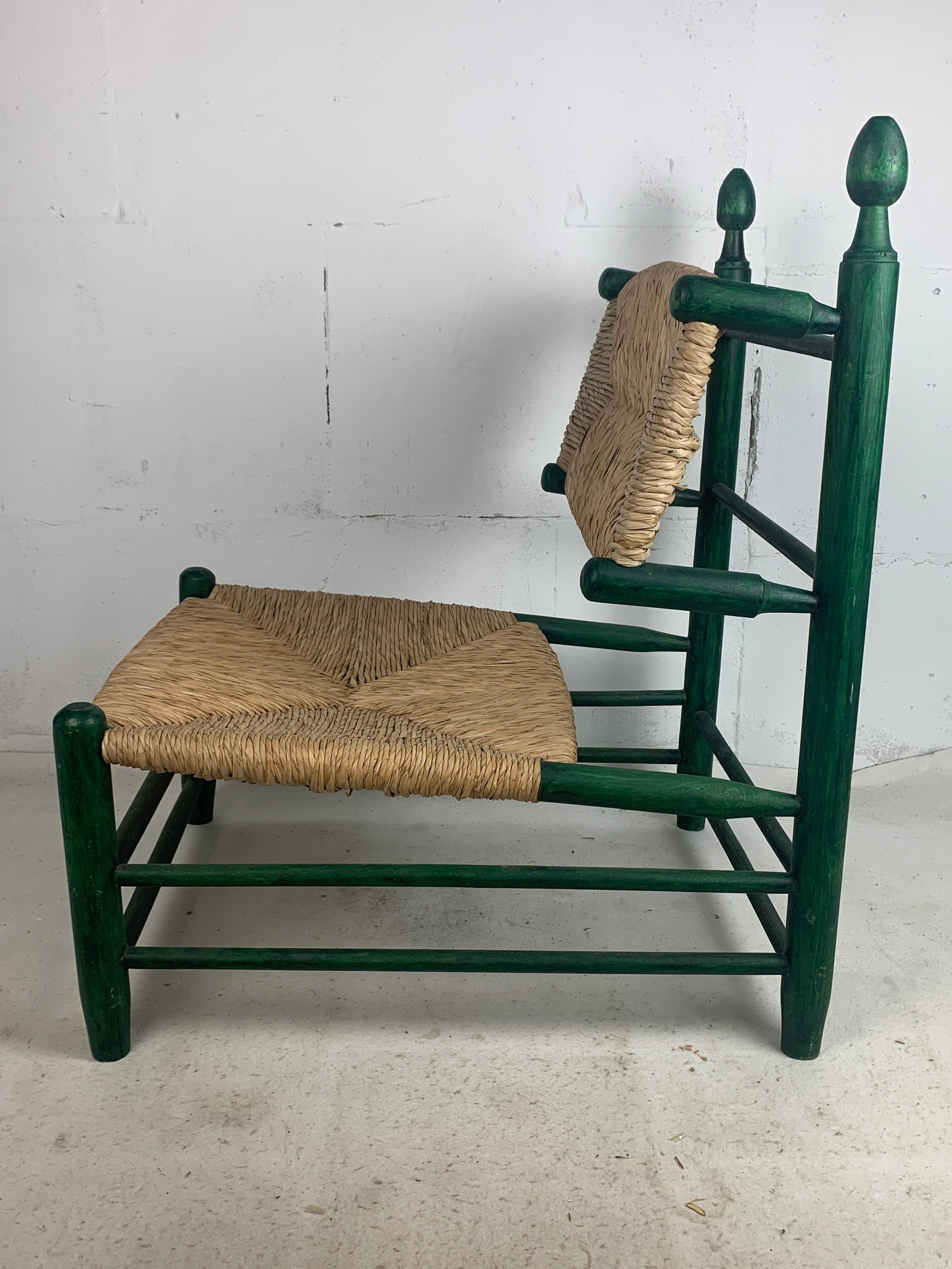 French straw rush low lounge chair in the style of Charles Dudouyt, 1950s For Sale 8