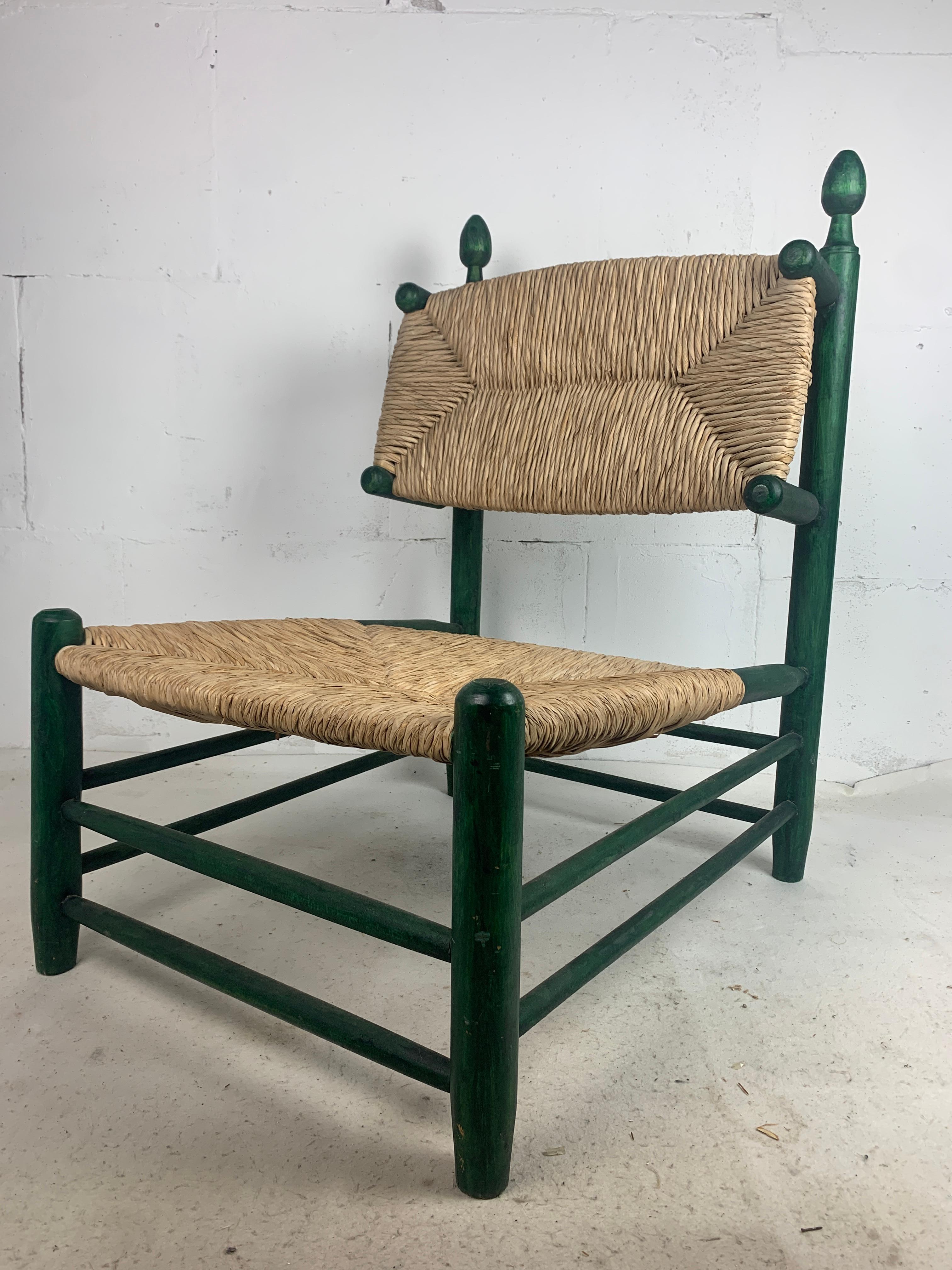 French straw rush low lounge chair in the style of Charles Dudouyt, 1950s For Sale 9