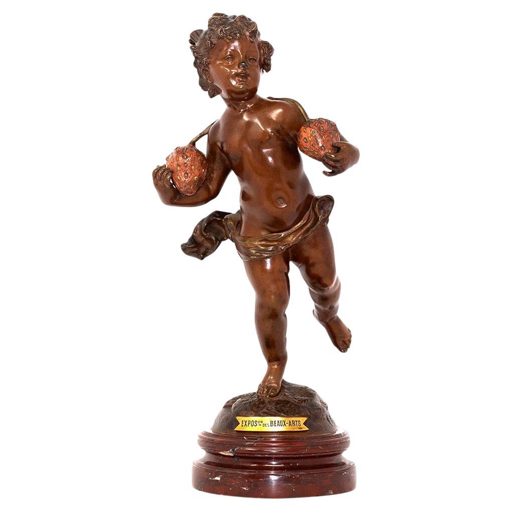 French Strawberry Girl Bronze Figure Emile Pinedo